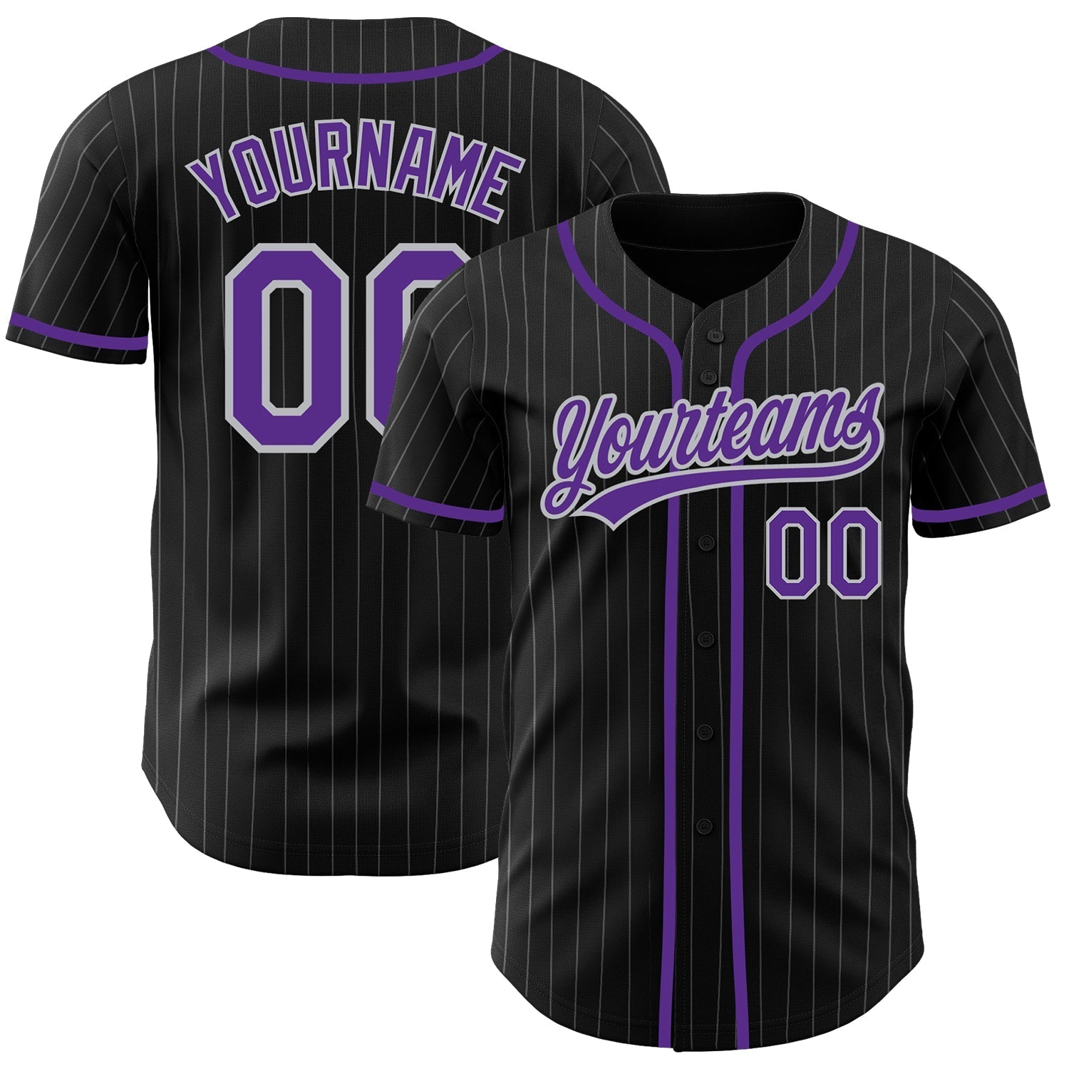 Custom Black Gray Pinstripe Purple Authentic Baseball Jersey baseball jersey product view 1
