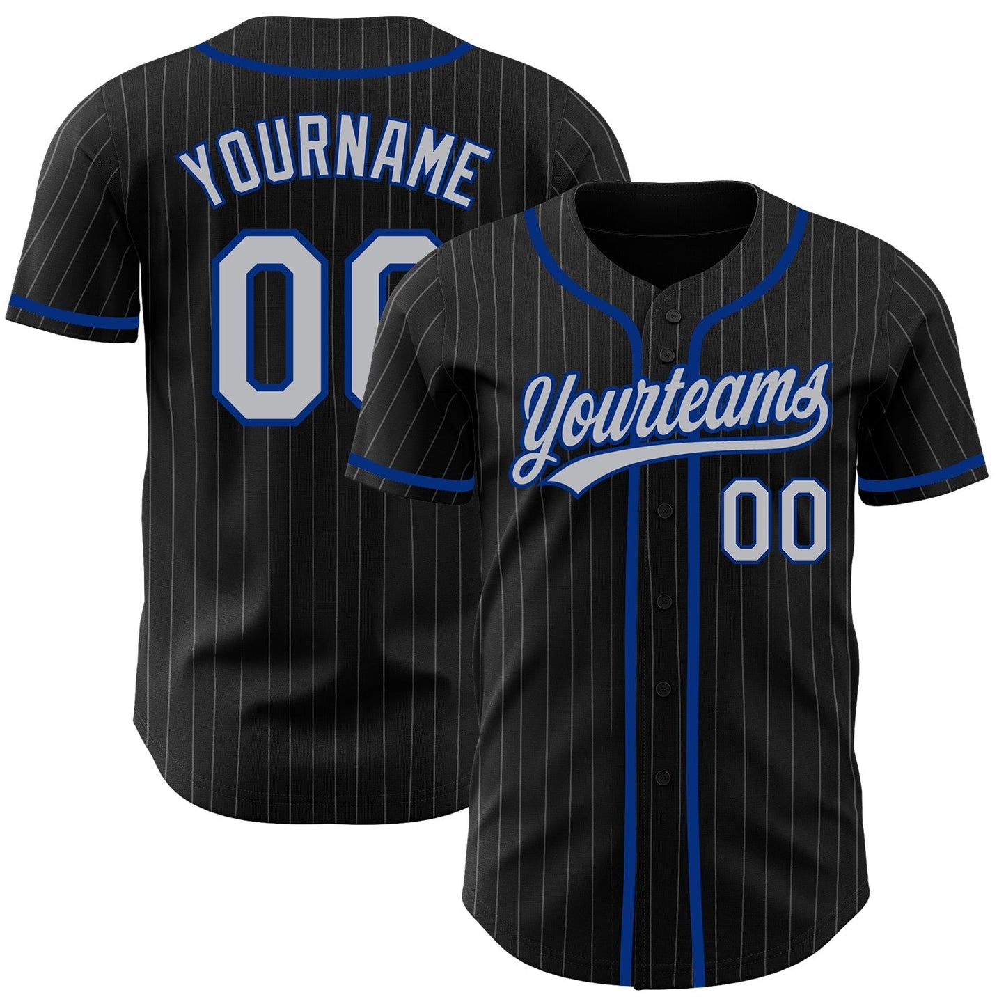 Custom Black Gray Pinstripe Gray-Royal Authentic Baseball Jersey baseball jersey product view 1