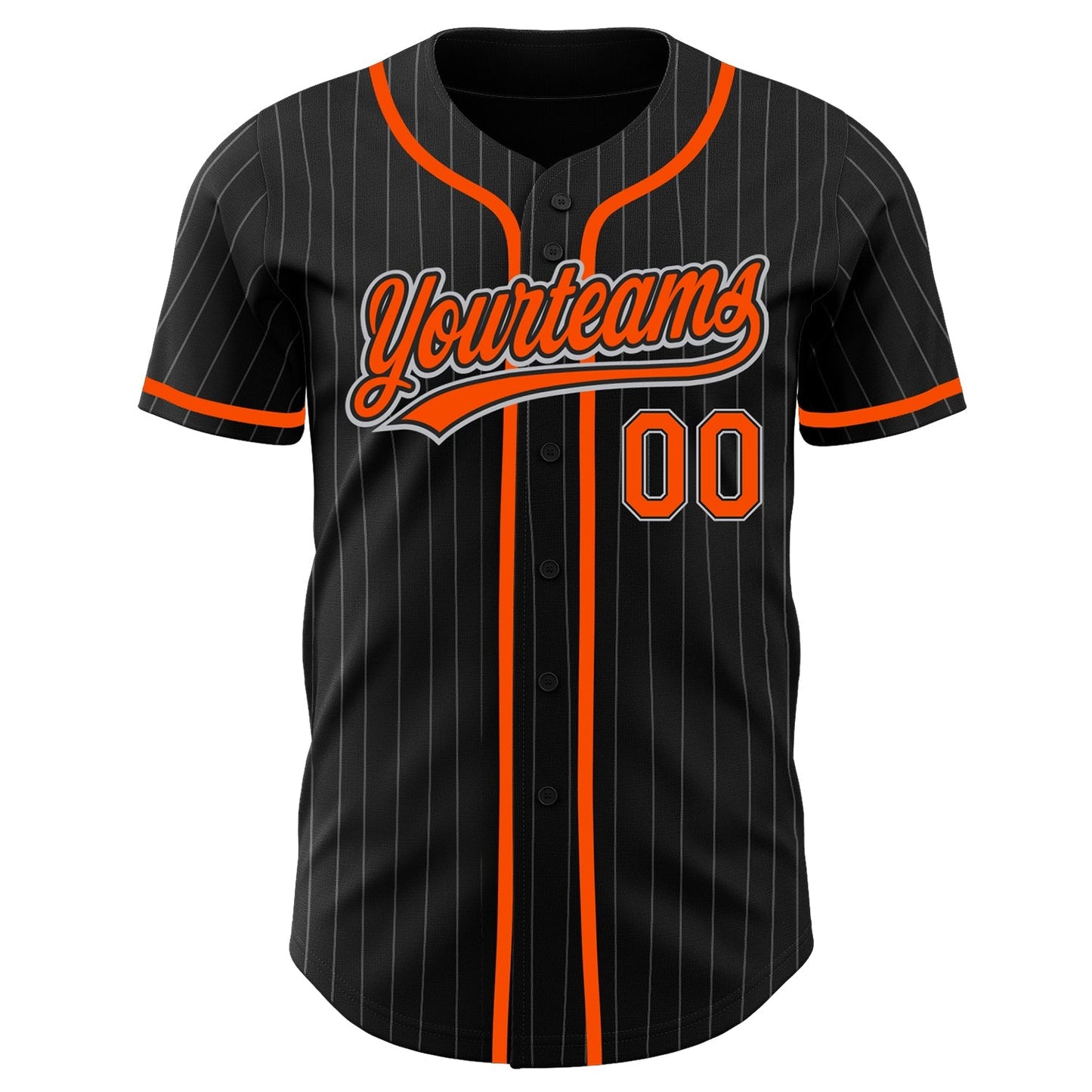 Custom Black Gray Pinstripe Orange Authentic Baseball Jersey baseball jersey product view 2