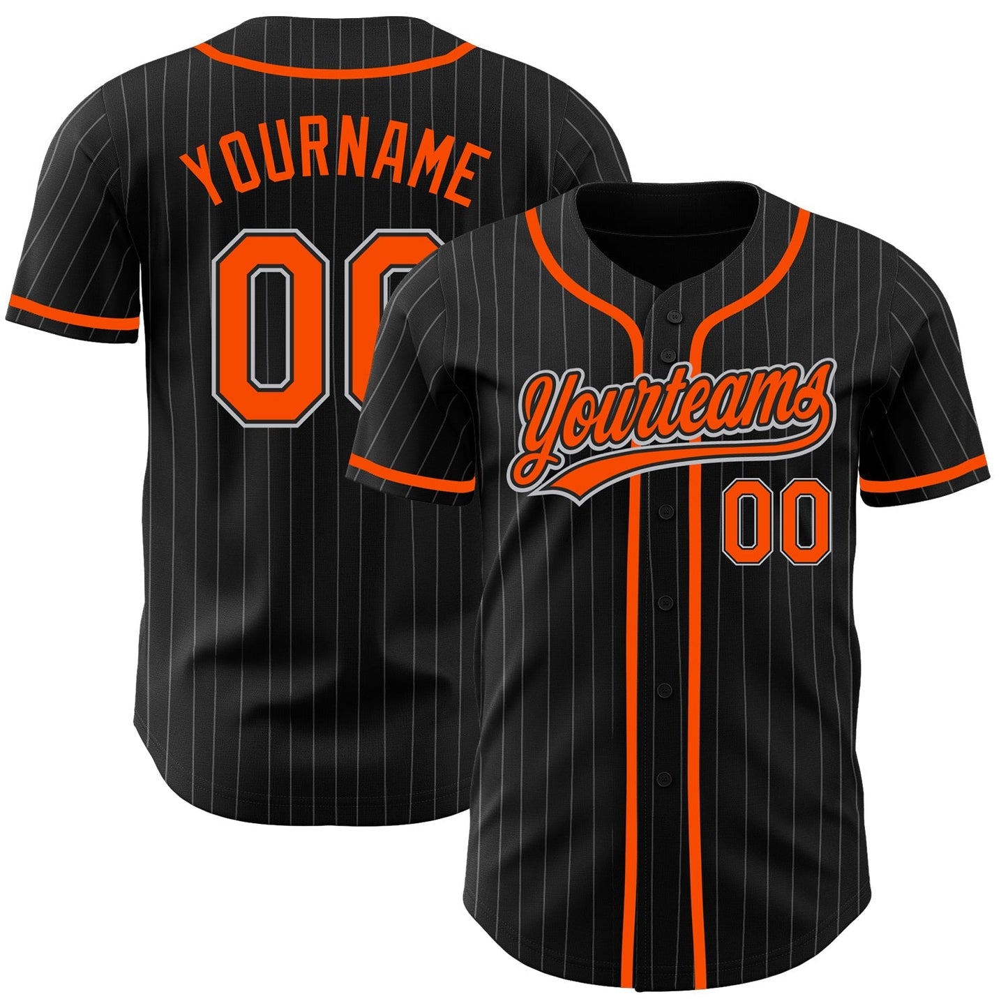 Custom Black Gray Pinstripe Orange Authentic Baseball Jersey baseball jersey product view 1