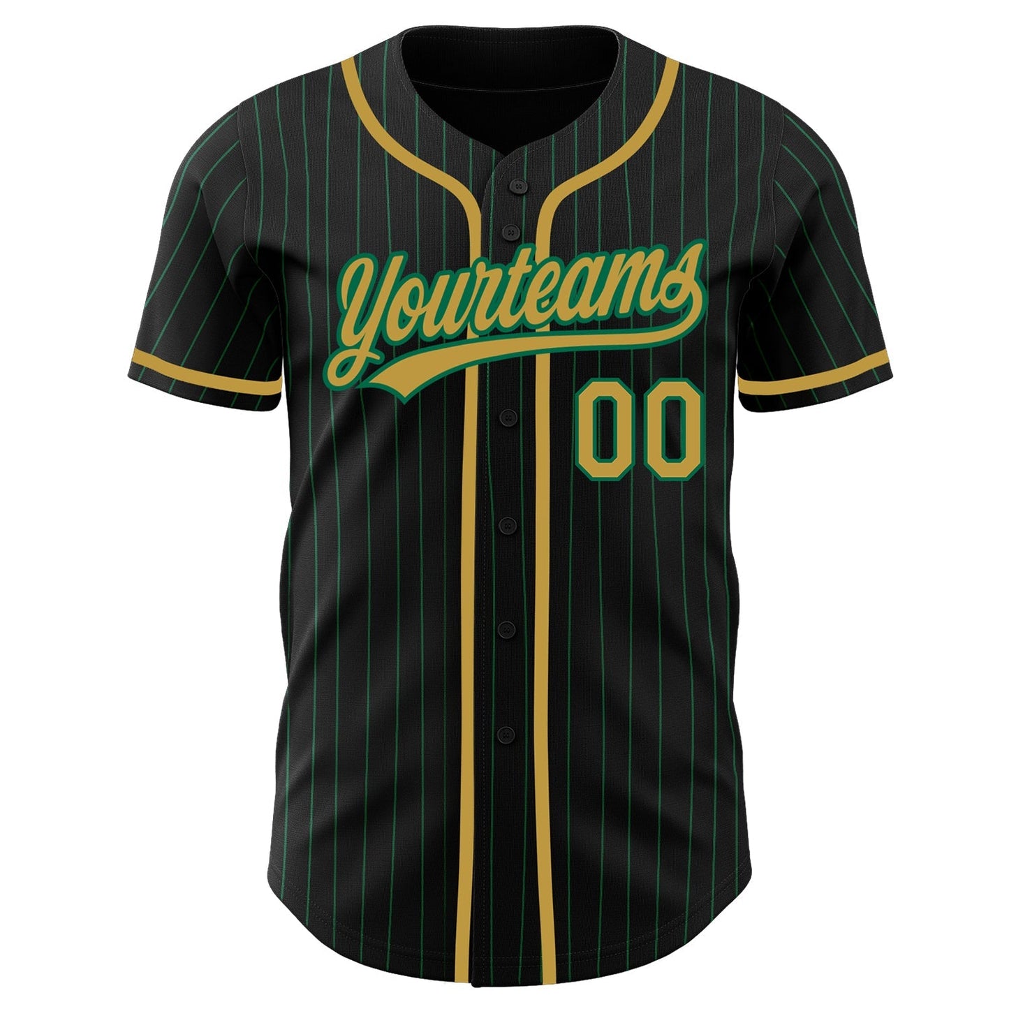 Custom Black Kelly Green Pinstripe Old Gold Authentic Baseball Jersey baseball jersey product view 2