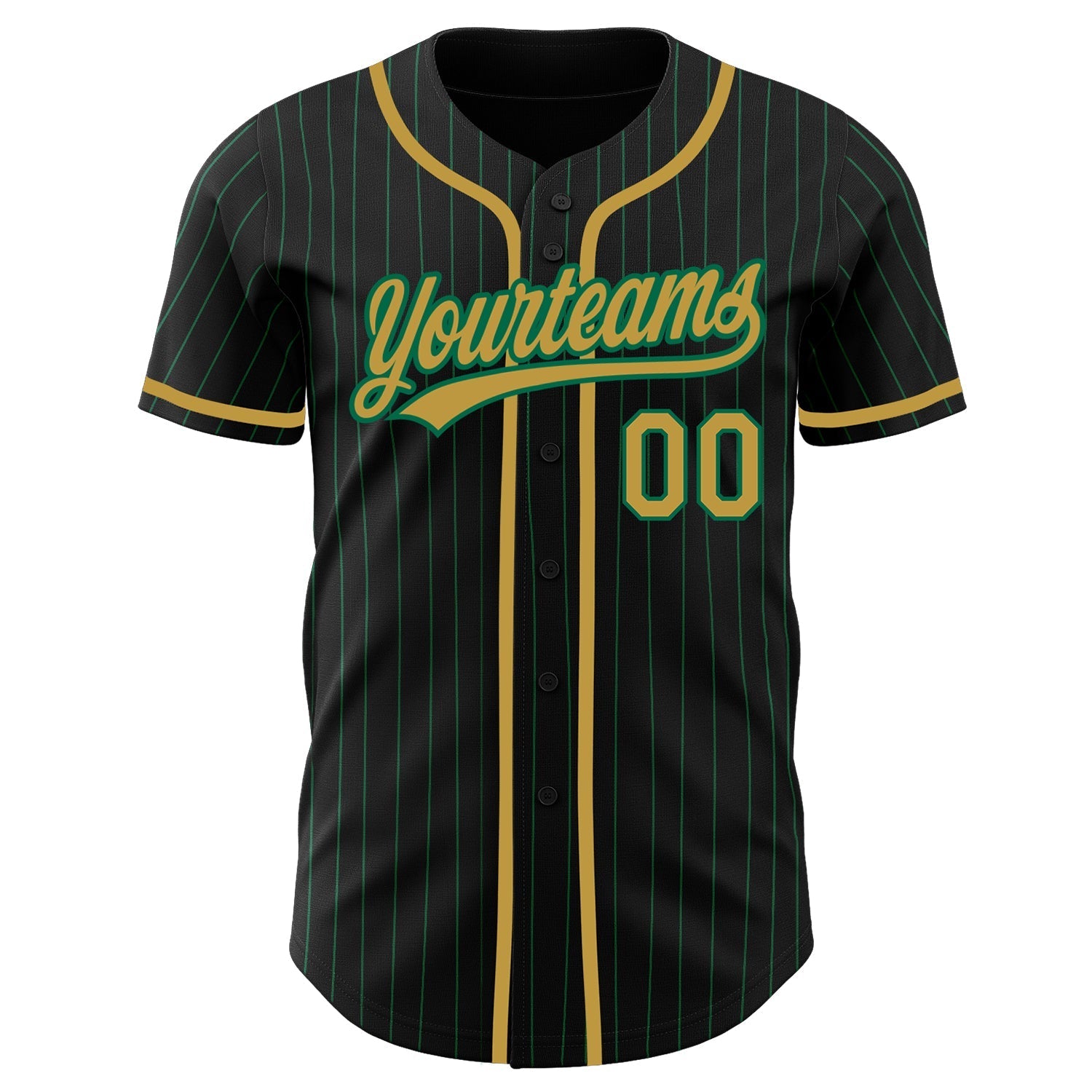 Custom Black Kelly Green Pinstripe Old Gold Authentic Baseball Jersey baseball jersey product view 2