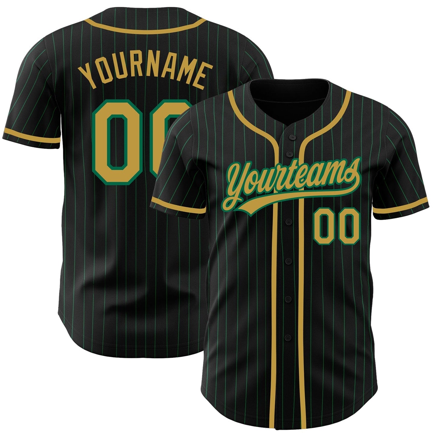 Custom Black Kelly Green Pinstripe Old Gold Authentic Baseball Jersey baseball jersey product view 1