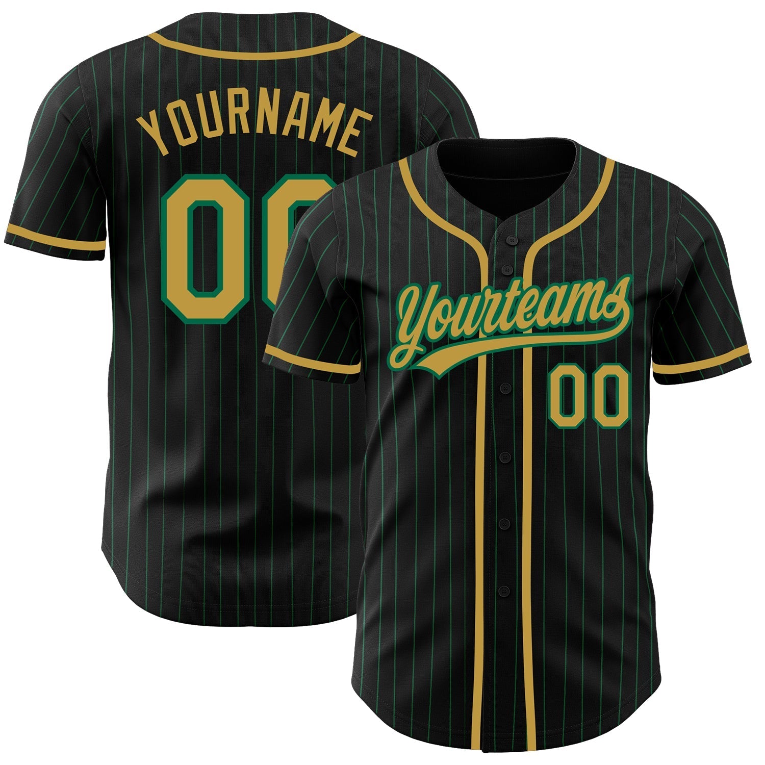Custom Black Kelly Green Pinstripe Old Gold Authentic Baseball Jersey baseball jersey product view 1