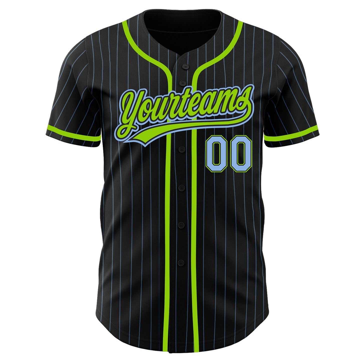 Custom Black Light Blue Pinstripe Light Blue-Neon Green Authentic Baseball Jersey baseball jersey product view 2