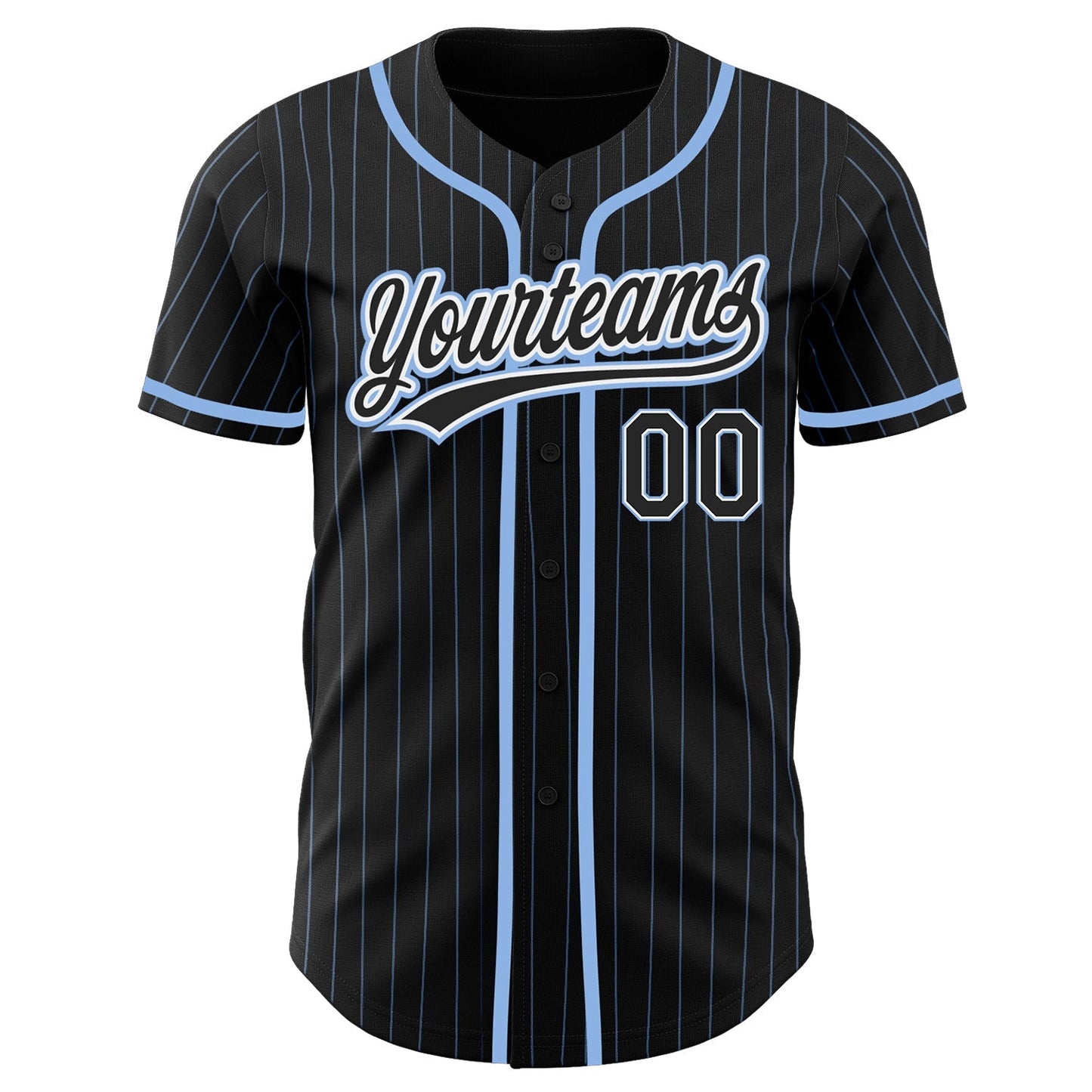 Custom Black Light Blue Pinstripe Black-White Authentic Baseball Jersey baseball jersey product view 3