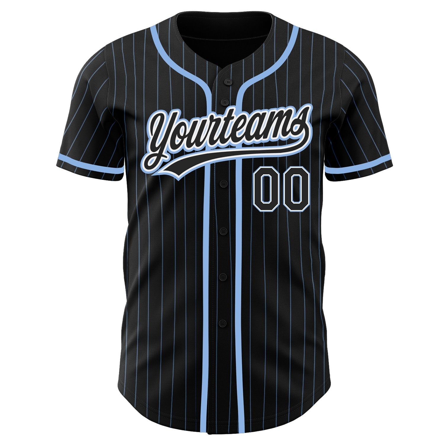 Custom Black Light Blue Pinstripe Black-White Authentic Baseball Jersey baseball jersey product view 3