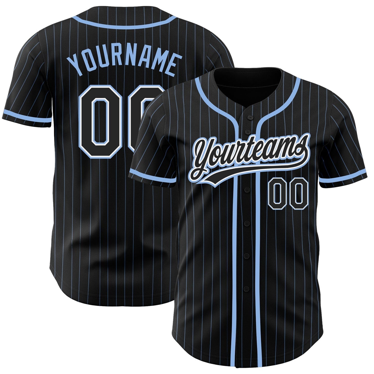 Custom Black Light Blue Pinstripe Black-White Authentic Baseball Jersey baseball jersey product view 1