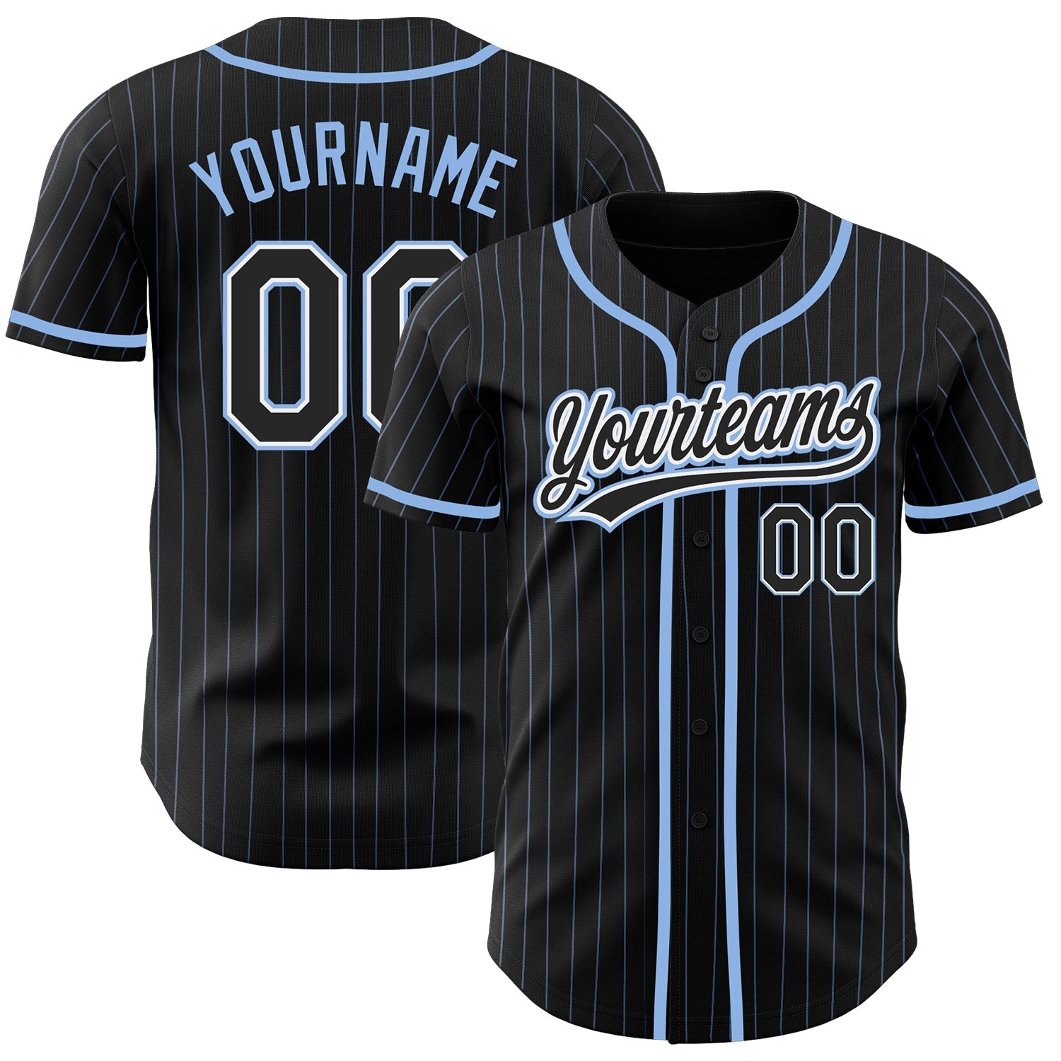 Custom Black Light Blue Pinstripe Black-White Authentic Baseball Jersey baseball jersey product view 1