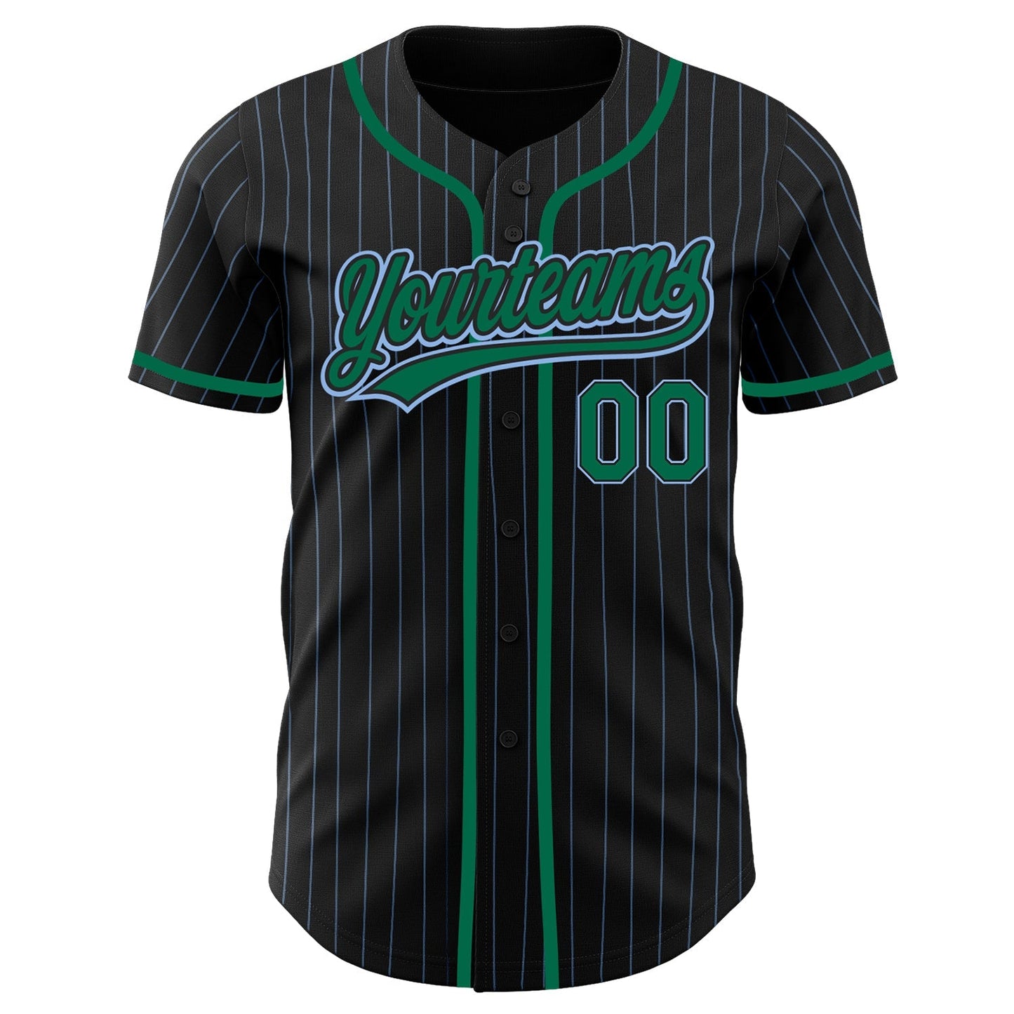 Custom Black Light Blue Pinstripe Kelly Green Authentic Baseball Jersey baseball jersey product view 2