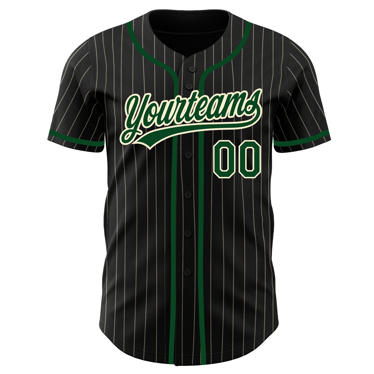 Custom Black Cream Pinstripe Green Authentic Baseball Jersey baseball jersey product view 3