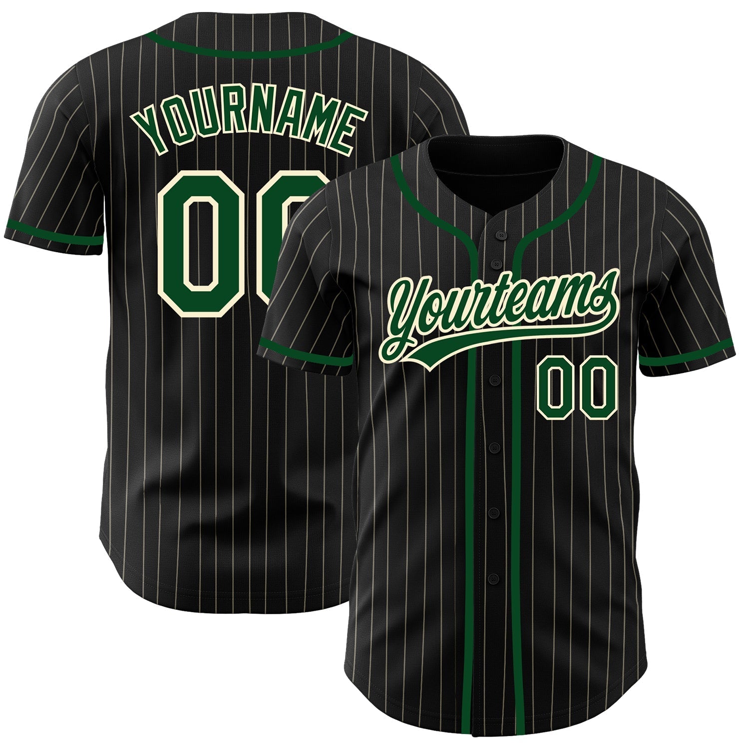 Custom Black Cream Pinstripe Green Authentic Baseball Jersey baseball jersey product view 1