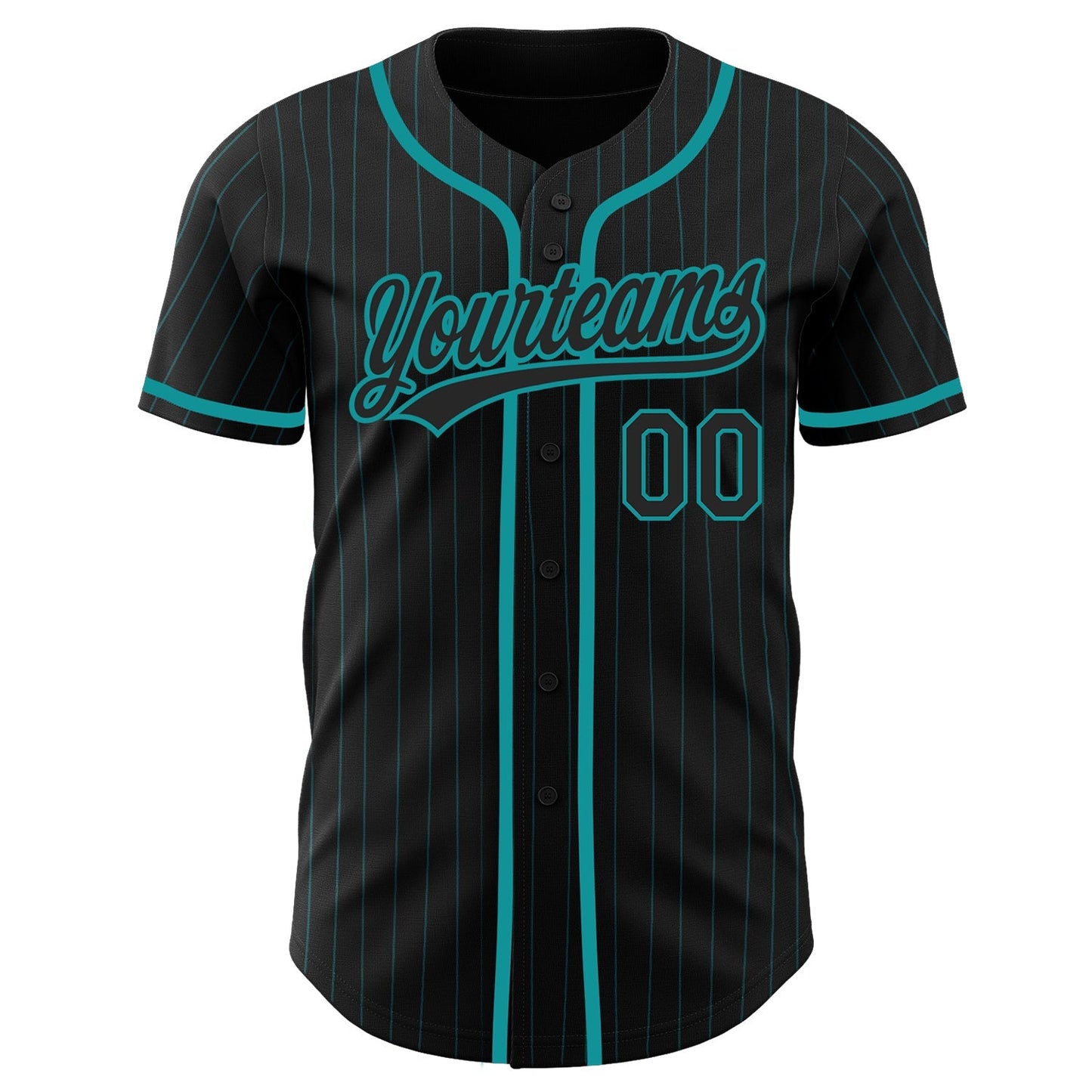 Custom Black Teal Pinstripe Black Authentic Baseball Jersey baseball jersey product view 2