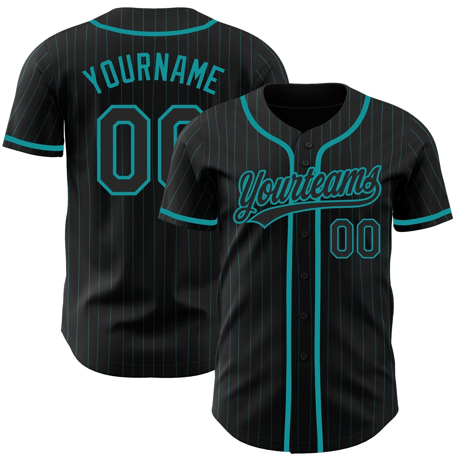 Custom Black Teal Pinstripe Black Authentic Baseball Jersey baseball jersey product view 1