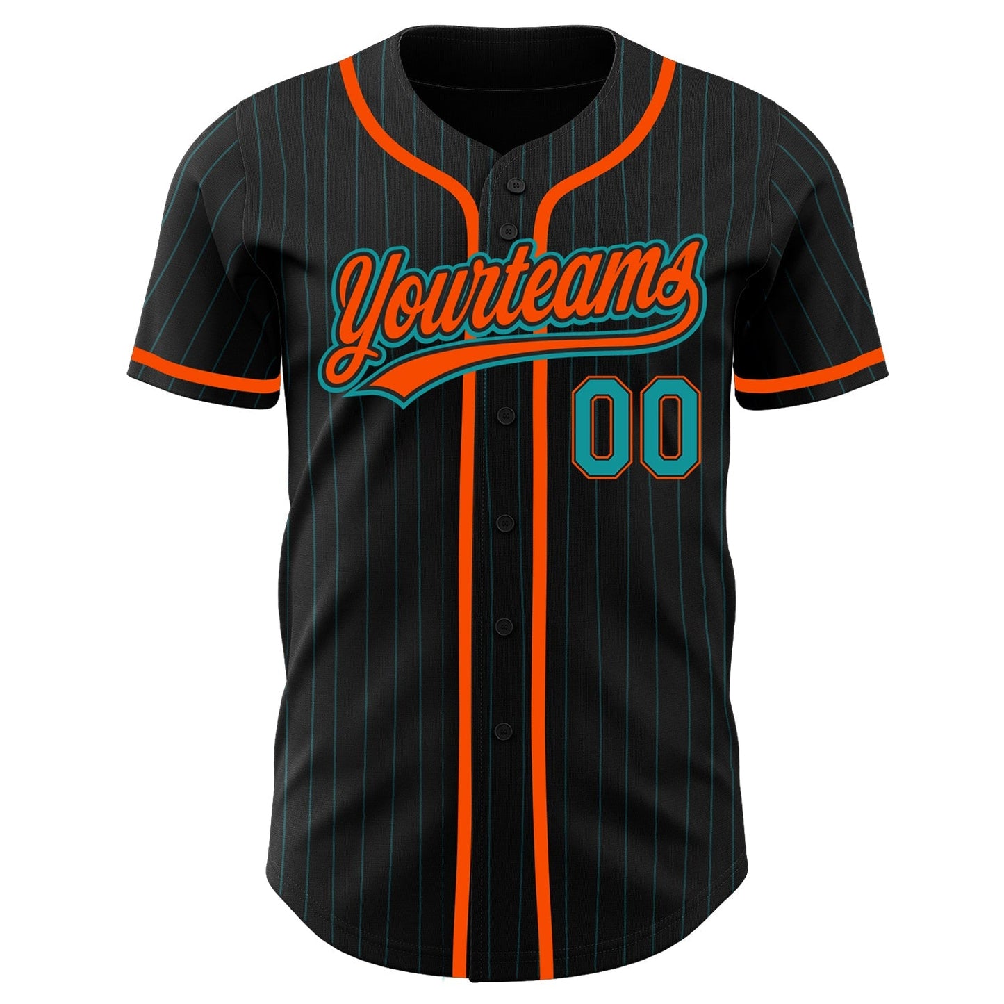 Custom Black Teal Pinstripe Teal-Orange Authentic Baseball Jersey baseball jersey product view 2