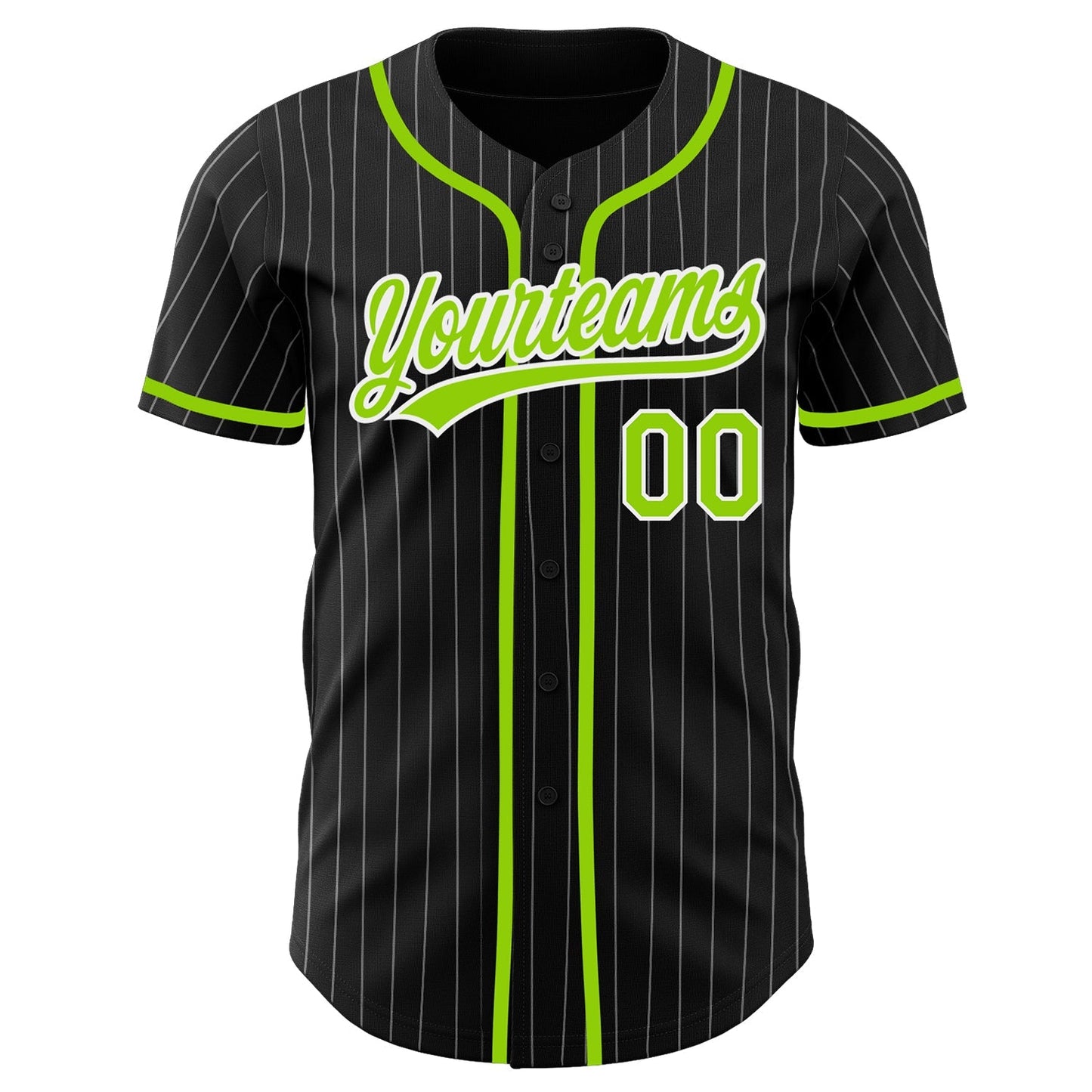 Custom Black White Pinstripe Neon Green Authentic Baseball Jersey baseball jersey product view 2
