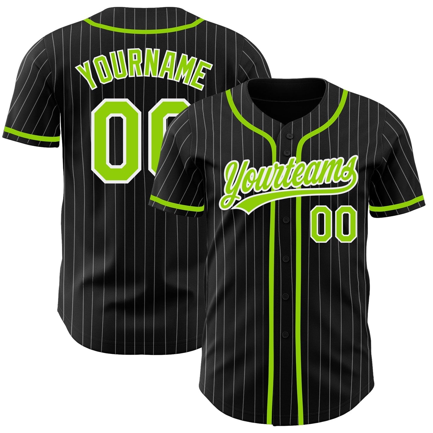 Custom Black White Pinstripe Neon Green Authentic Baseball Jersey baseball jersey product view 1