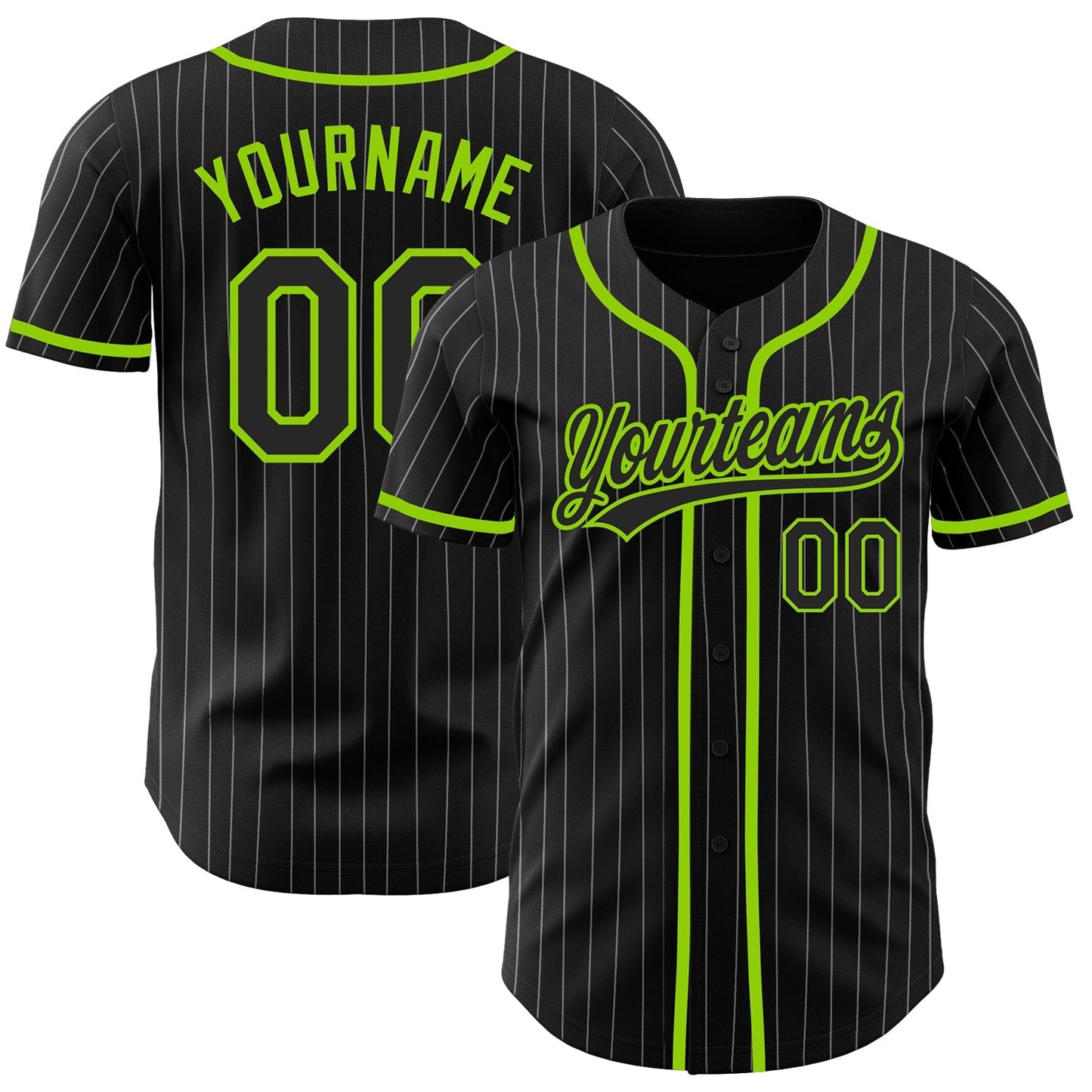 Custom Black White Pinstripe Black-Neon Green Authentic Baseball Jersey baseball jersey product view 1