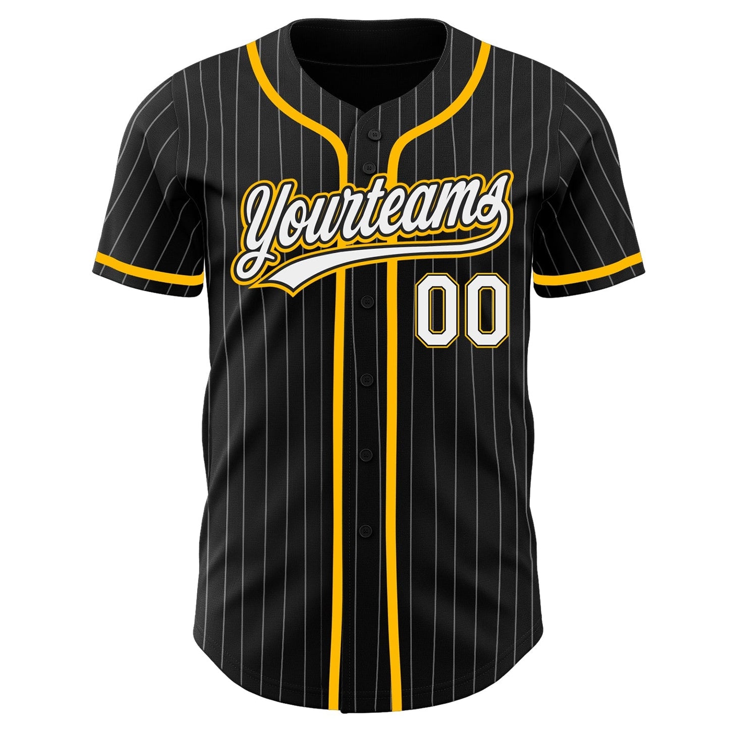 Custom Black White Pinstripe White-Gold Authentic Baseball Jersey baseball jersey product view 2