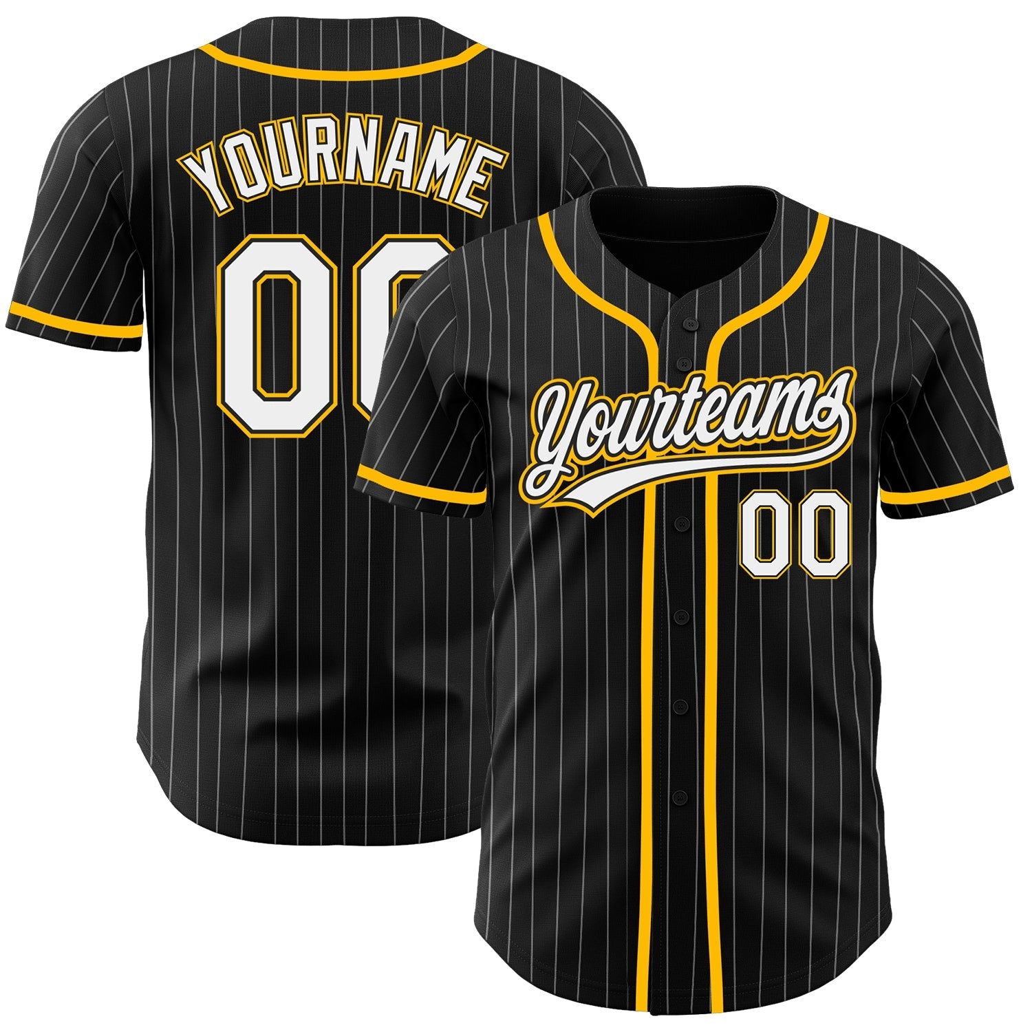 Custom Black White Pinstripe White-Gold Authentic Baseball Jersey baseball jersey product view 1
