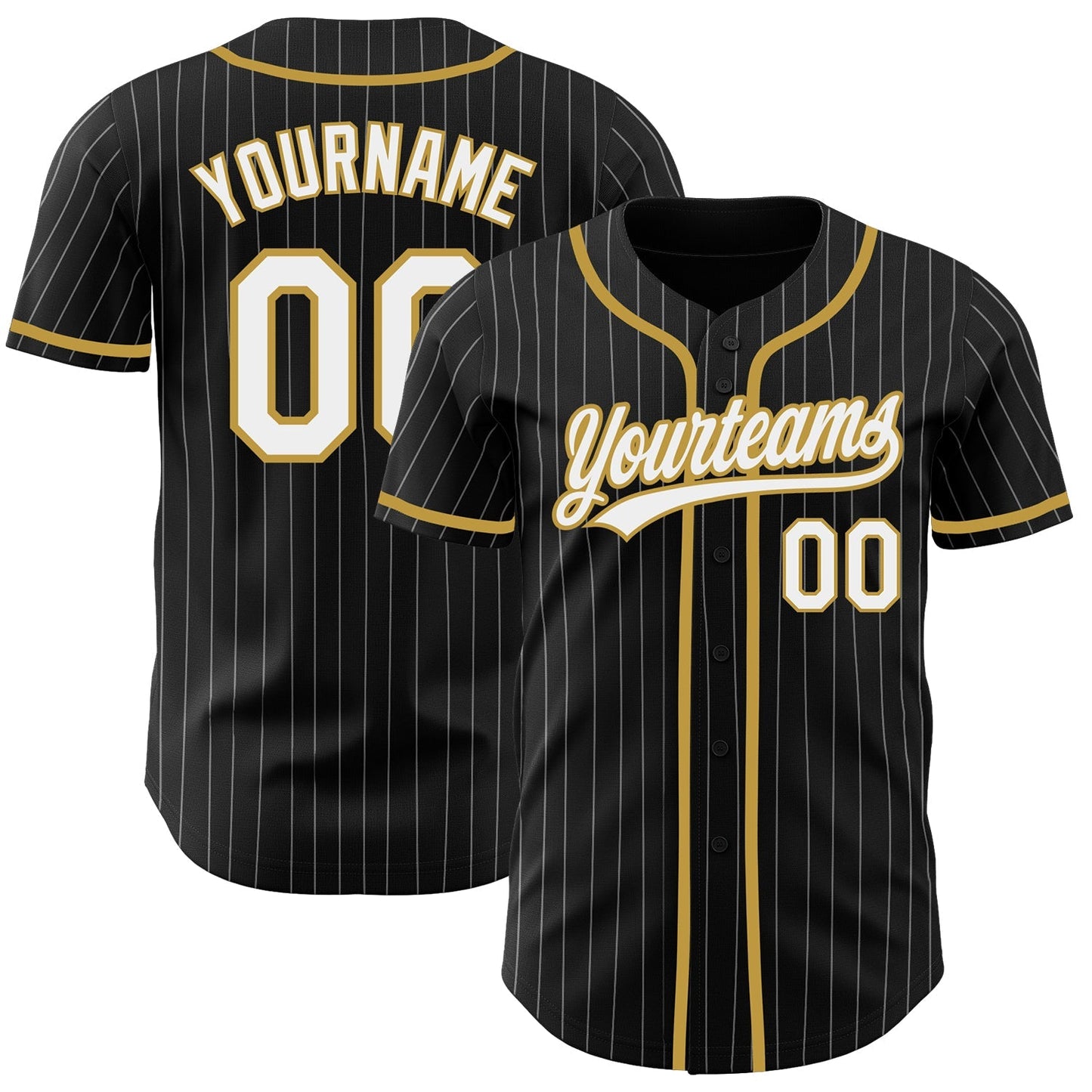 Custom Black White Pinstripe White-Old Gold Authentic Baseball Jersey baseball jersey product view 1