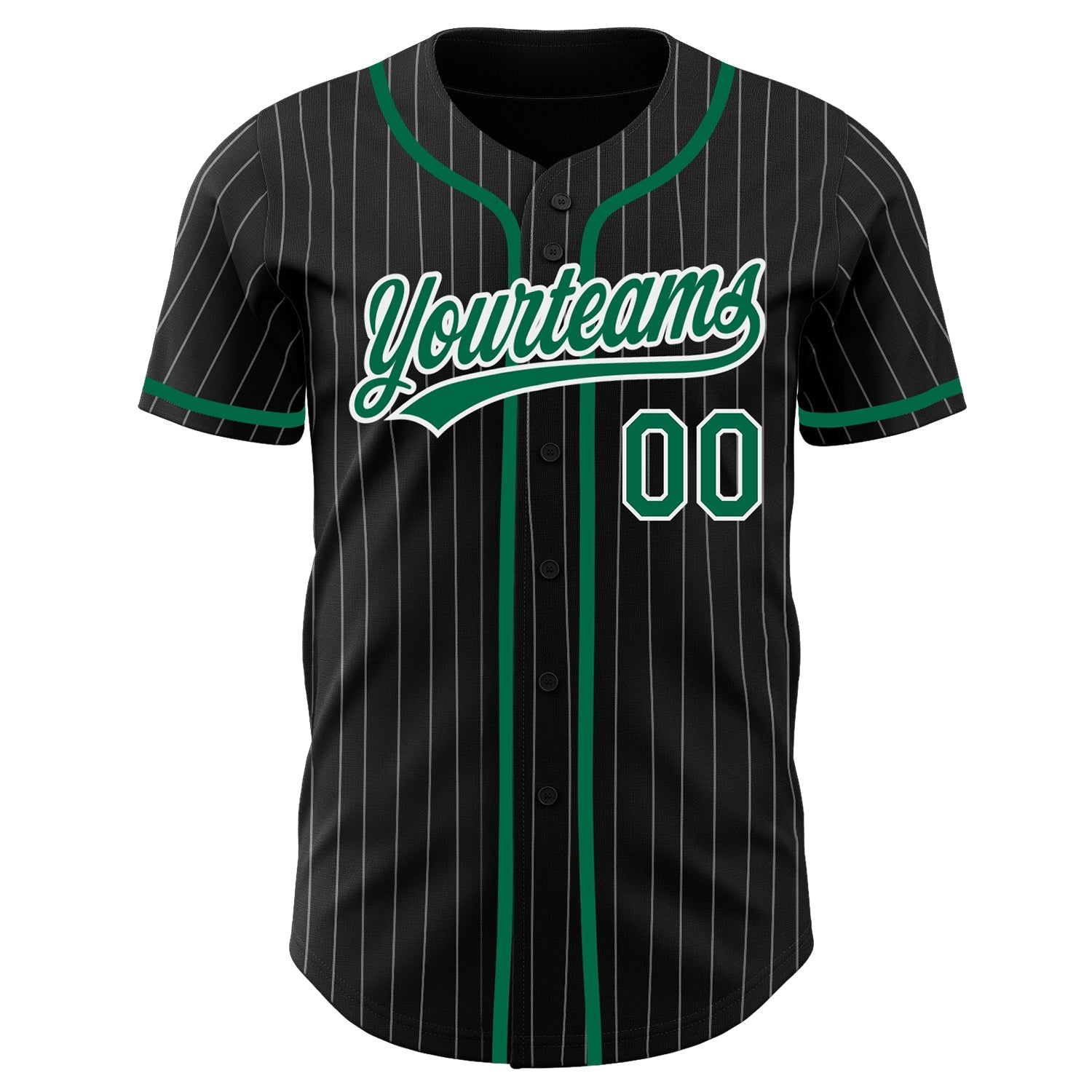 Custom Black White Pinstripe Kelly Green Authentic Baseball Jersey baseball jersey product view 3