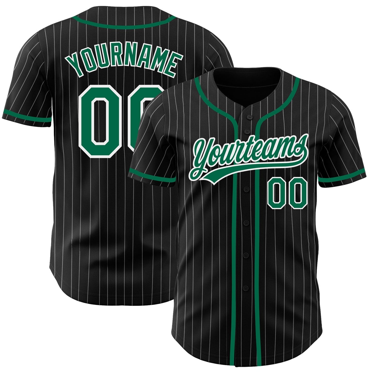 Custom Black White Pinstripe Kelly Green Authentic Baseball Jersey baseball jersey product view 1