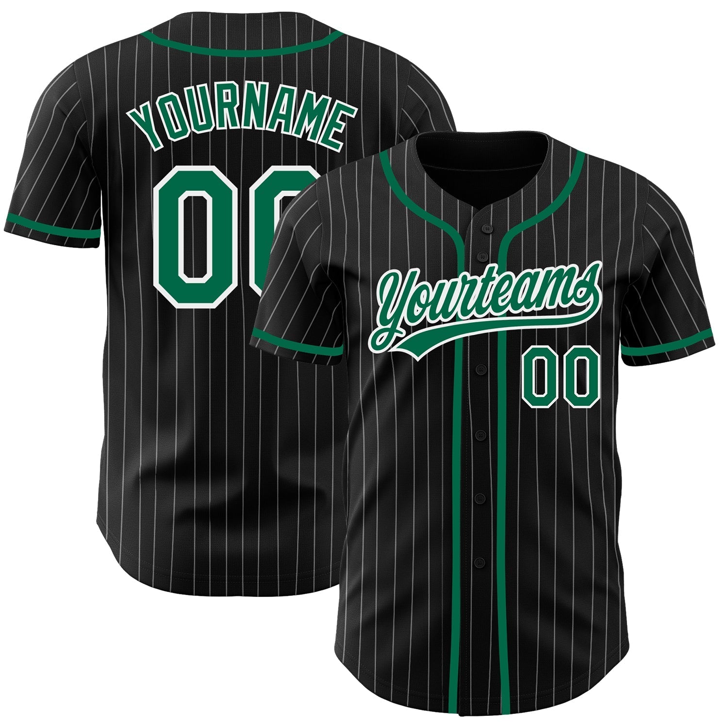 Custom Black White Pinstripe Kelly Green Authentic Baseball Jersey baseball jersey product view 1