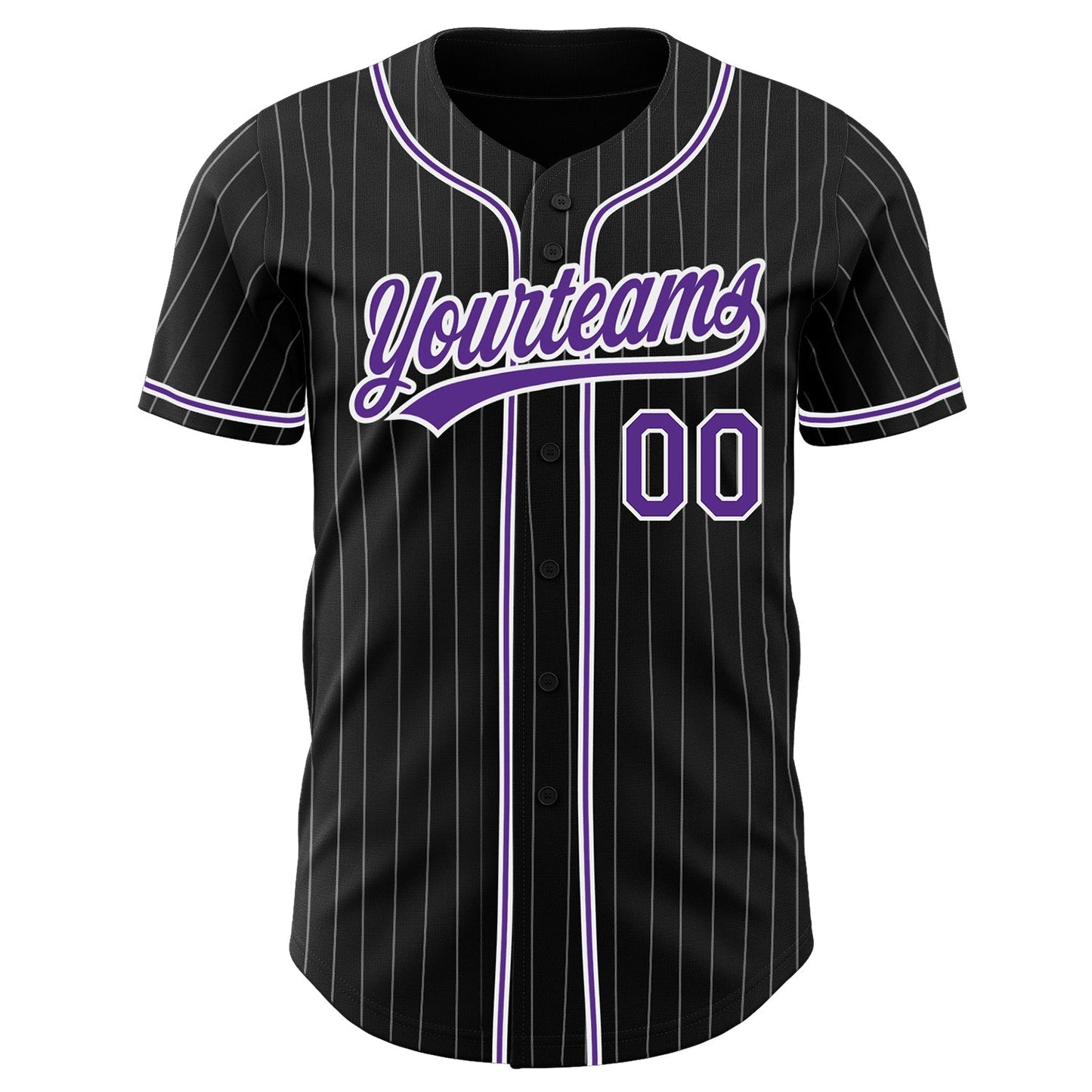 Custom Black White Pinstripe Purple Authentic Baseball Jersey baseball jersey product view 2