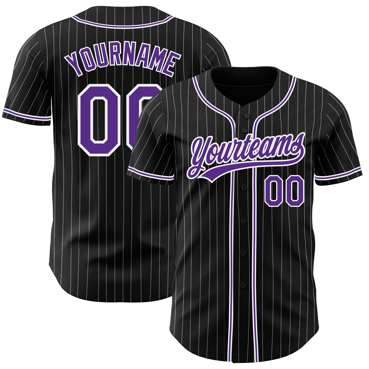 Custom Black White Pinstripe Purple Authentic Baseball Jersey baseball jersey product view 1