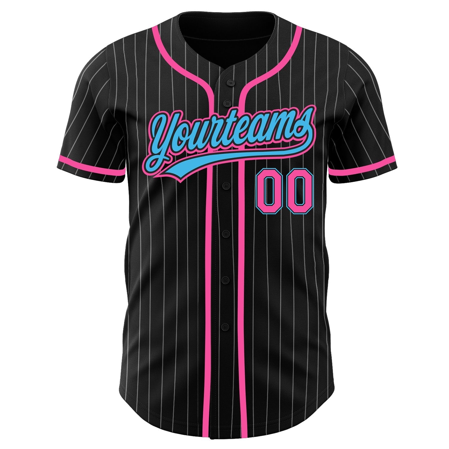 Custom Black White Pinstripe Sky Blue-Pink Authentic Baseball Jersey baseball jersey product view 2