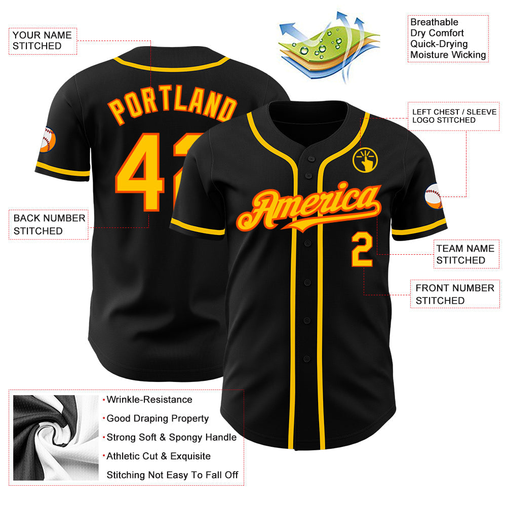 Custom Black Yellow-Orange Authentic Baseball Jersey baseball jersey product view 3