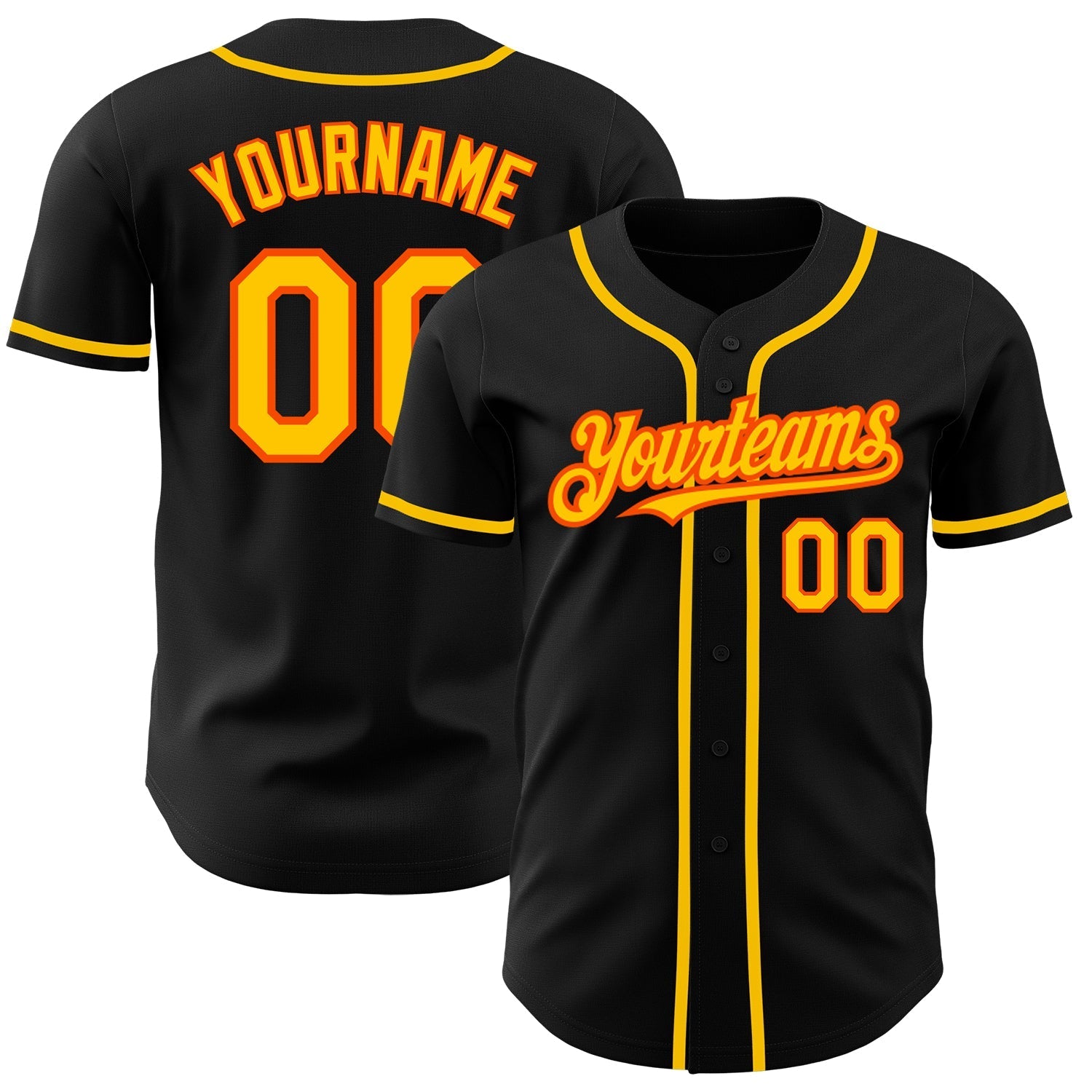 Custom Black Yellow-Orange Authentic Baseball Jersey baseball jersey product view 1