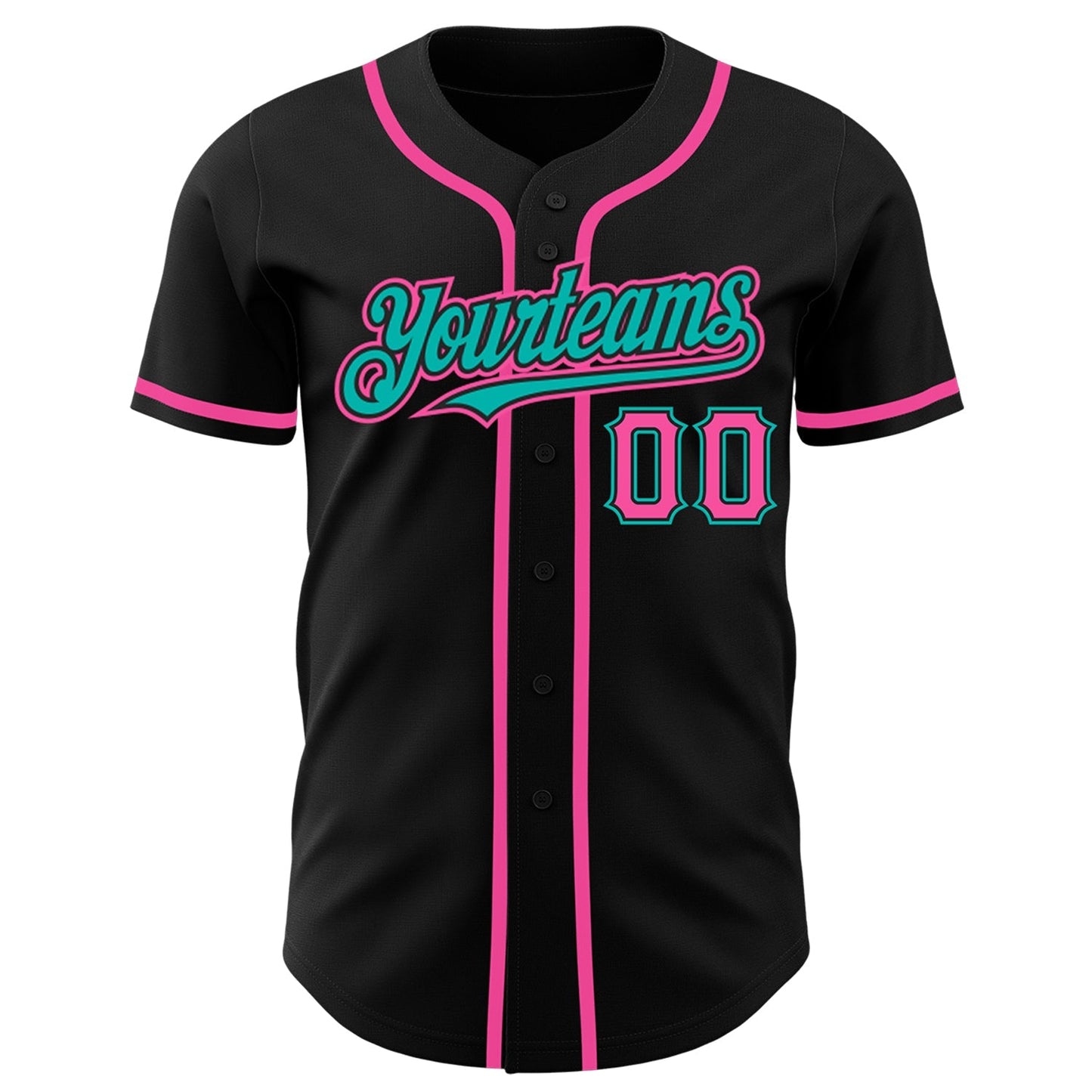 Custom Black Pink-Aqua Authentic Baseball Jersey baseball jersey product view 2