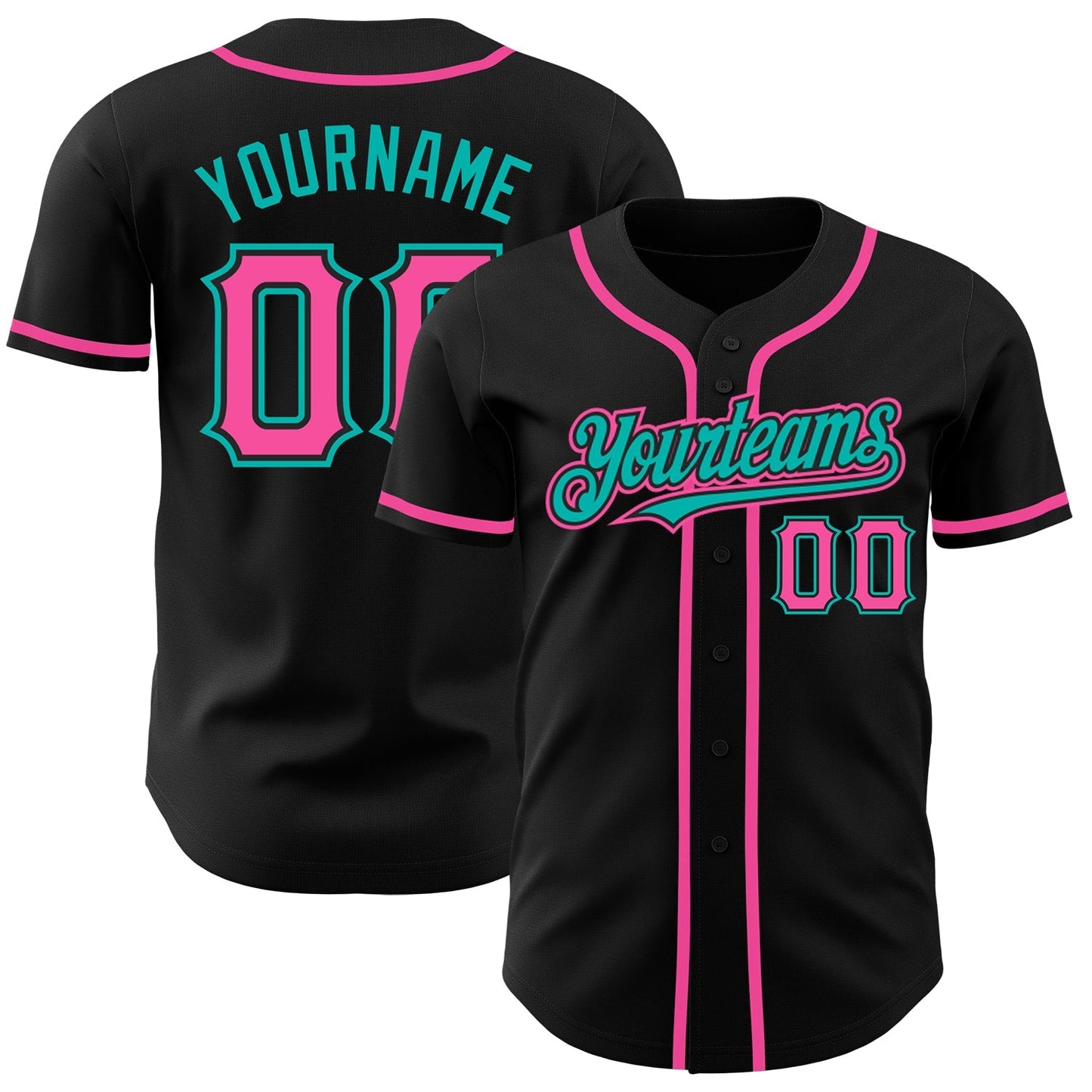 Custom Black Pink-Aqua Authentic Baseball Jersey baseball jersey product view 1