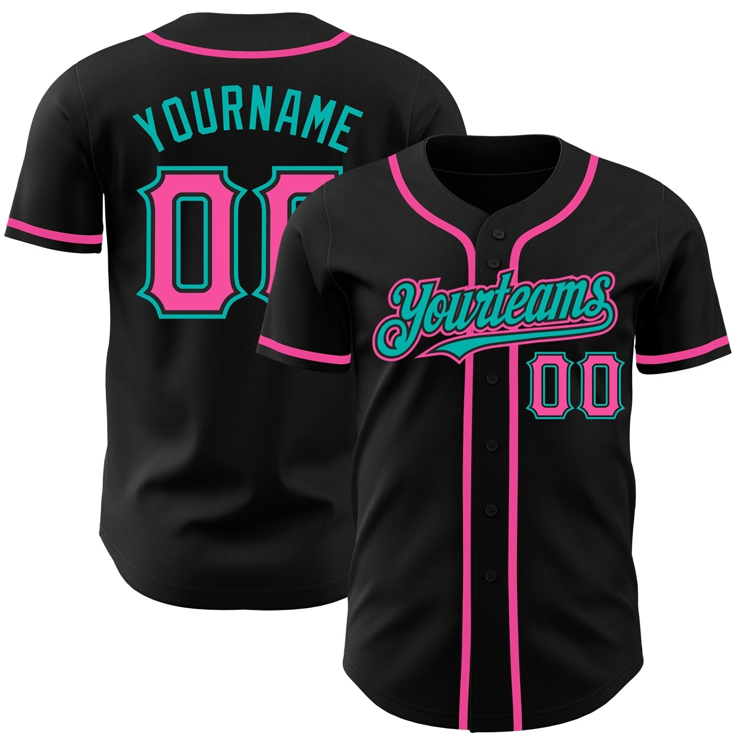 Custom Black Pink-Aqua Authentic Baseball Jersey baseball jersey product view 1