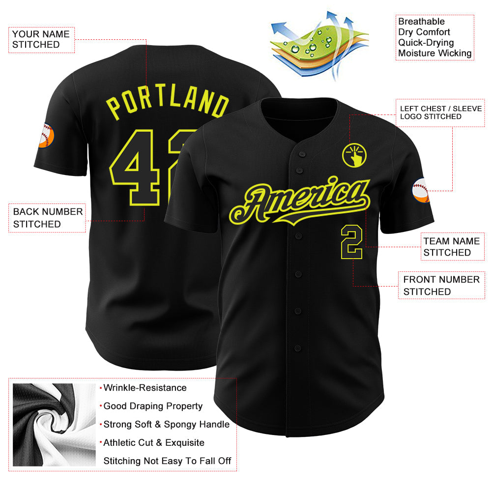 Custom Black Neon Yellow Authentic Baseball Jersey baseball jersey product view 3