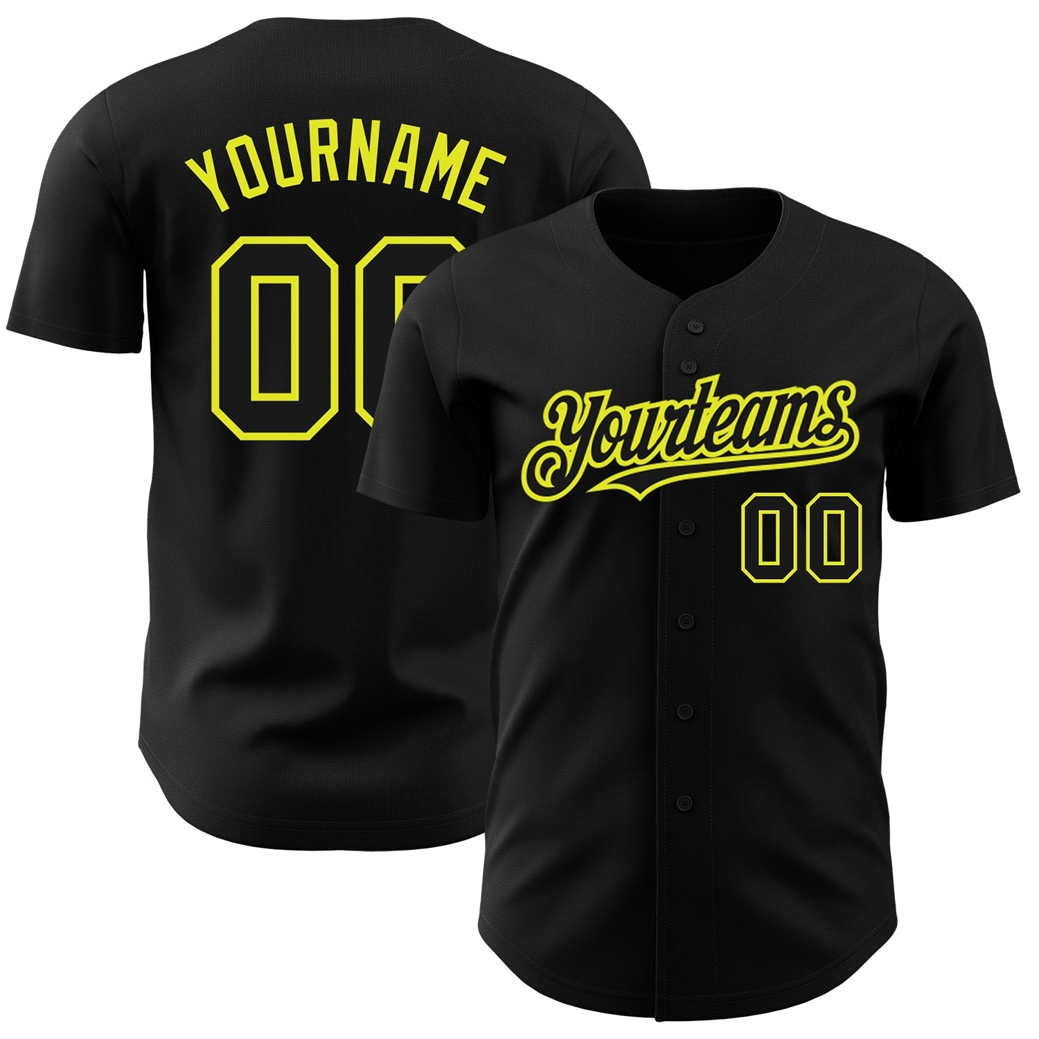 Custom Black Neon Yellow Authentic Baseball Jersey baseball jersey product view 1