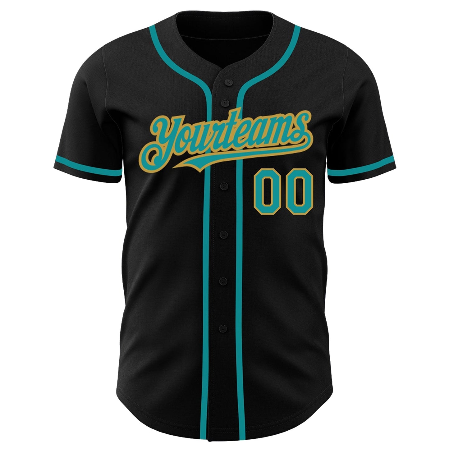 Custom Black Teal-Old Gold Authentic Baseball Jersey baseball jersey product view 2