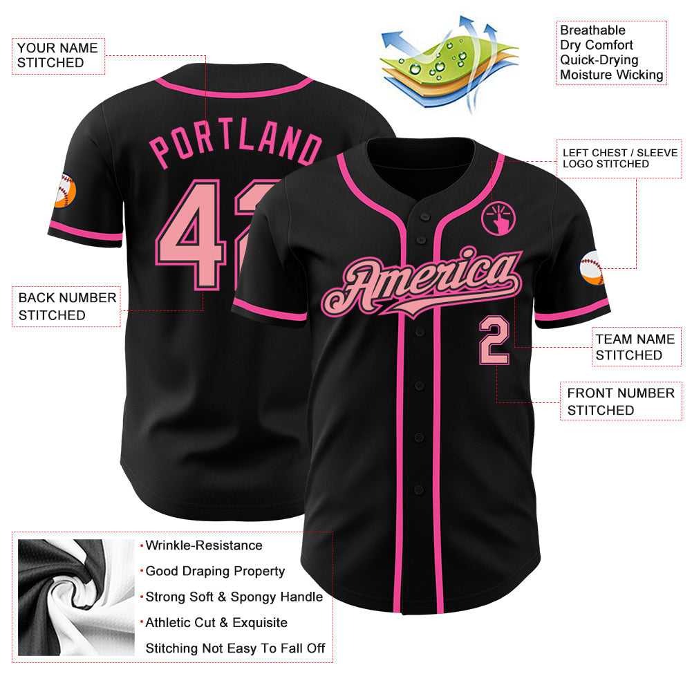 Custom Black Medium Pink-Pink Authentic Baseball Jersey baseball jersey product view 3
