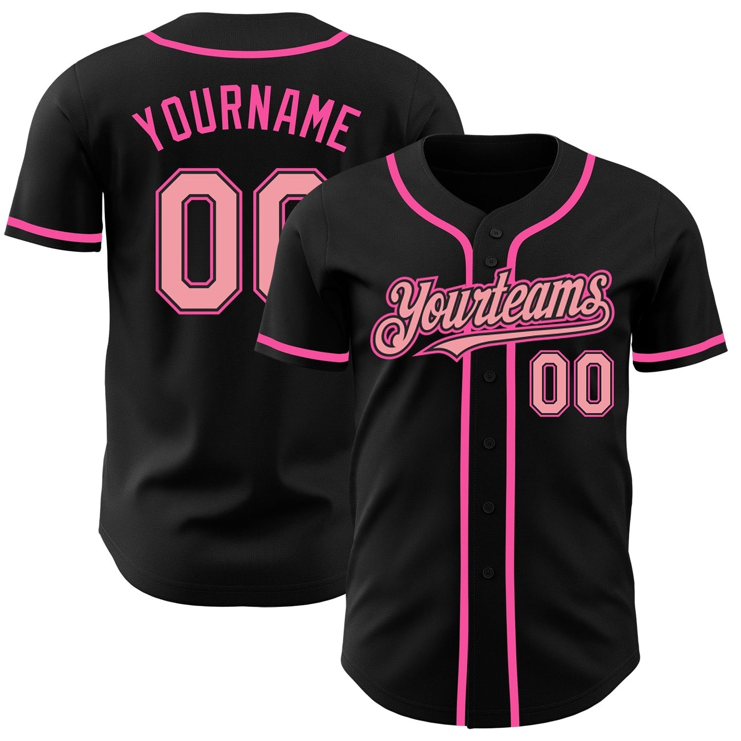 Custom Black Medium Pink-Pink Authentic Baseball Jersey baseball jersey product view 1
