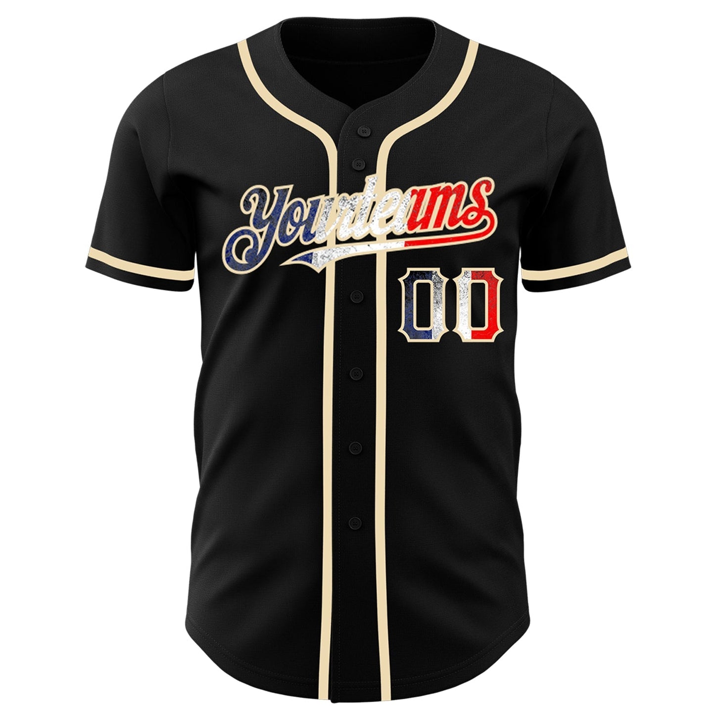 Custom Black Vintage French Flag-City Cream Authentic Baseball Jersey baseball jersey product view 2