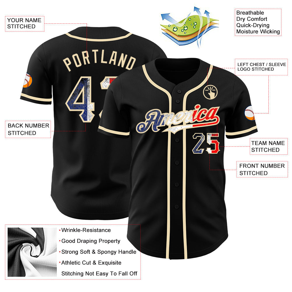 Custom Black Vintage French Flag-City Cream Authentic Baseball Jersey baseball jersey product view 3