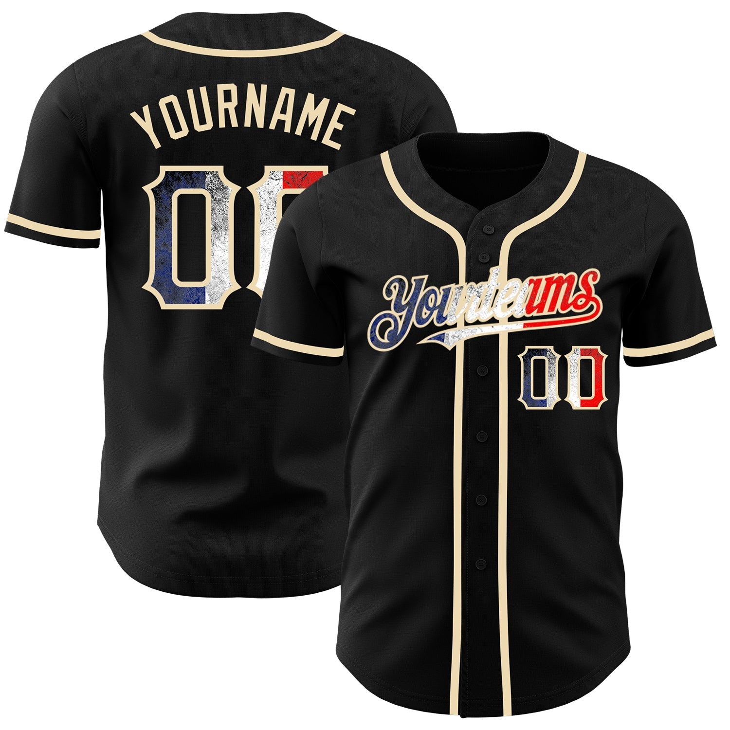 Custom Black Vintage French Flag-City Cream Authentic Baseball Jersey baseball jersey product view 1