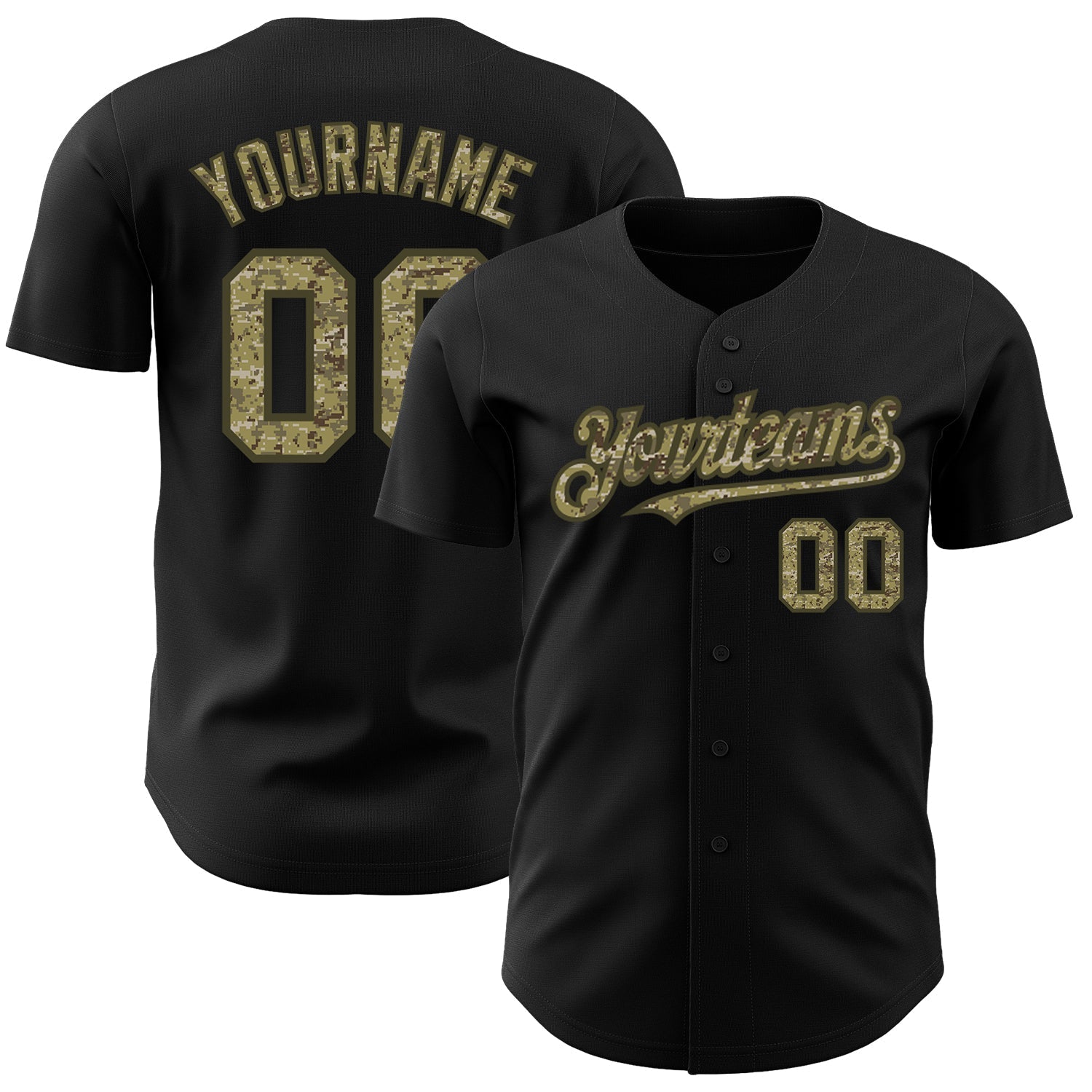 Custom Black Camo-Olive Authentic Baseball Jersey baseball jersey product view 1