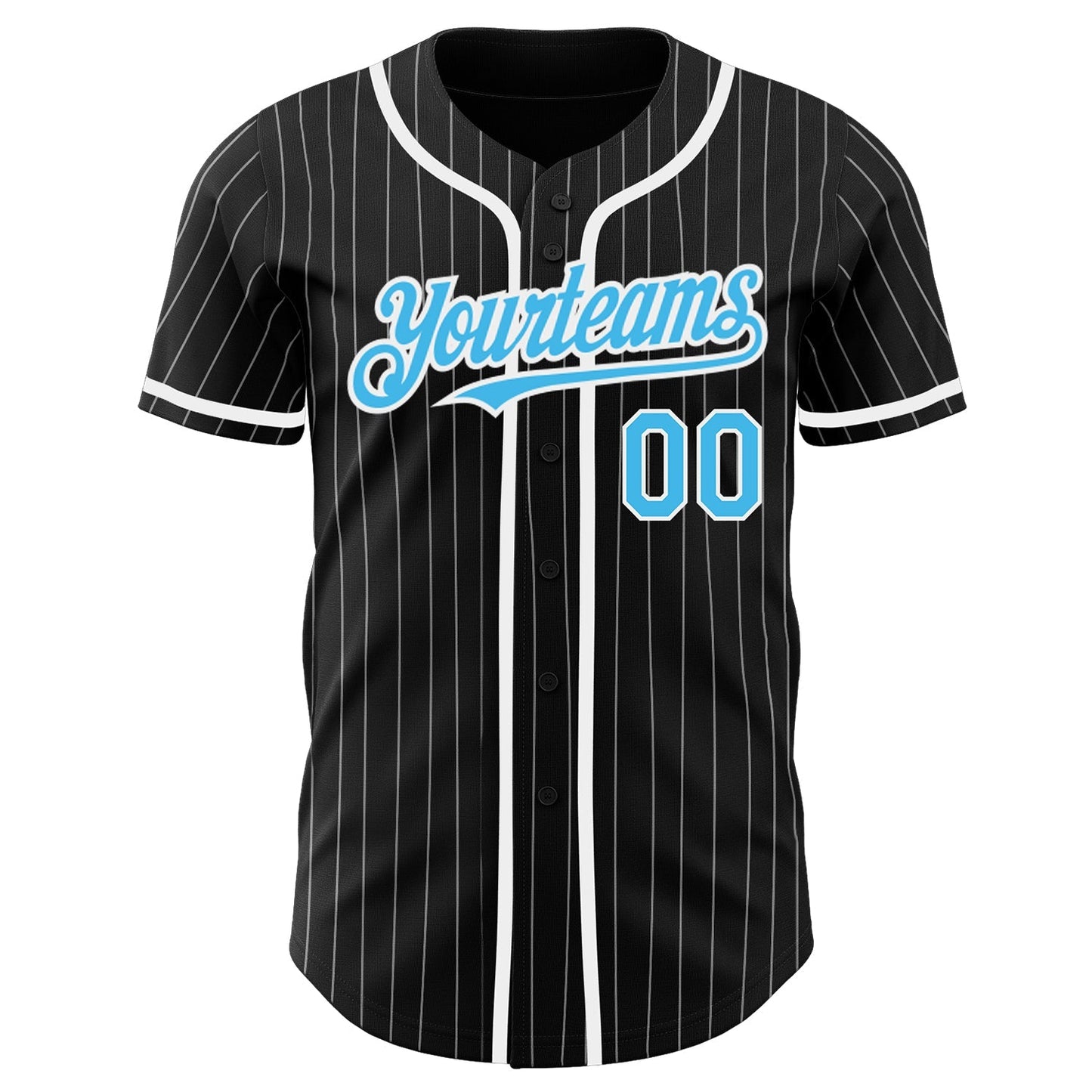 Custom Black White Pinstripe-Sky Blue Authentic Baseball Jersey baseball jersey product view 2