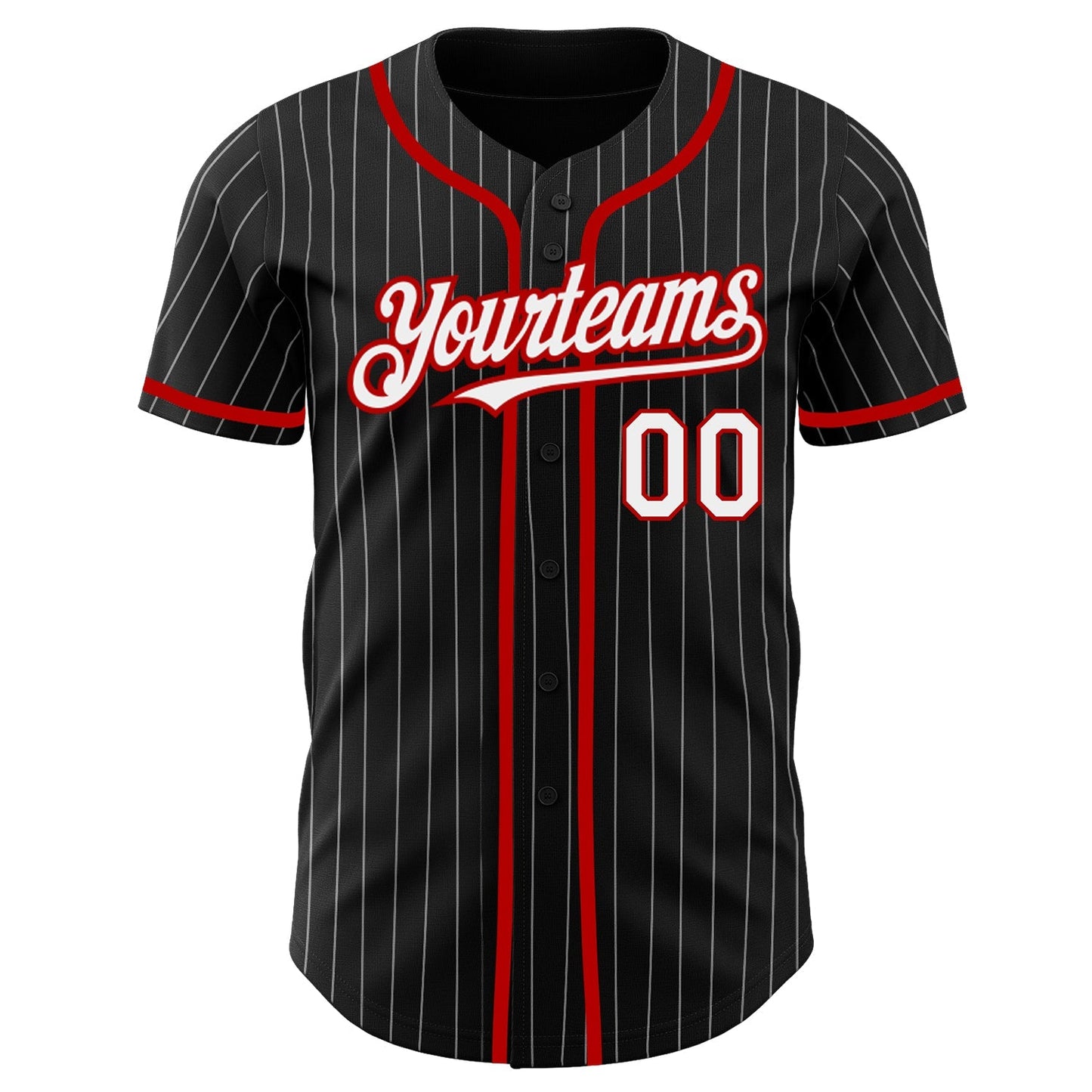 Custom Black White Pinstripe Red Authentic Baseball Jersey baseball jersey product view 2