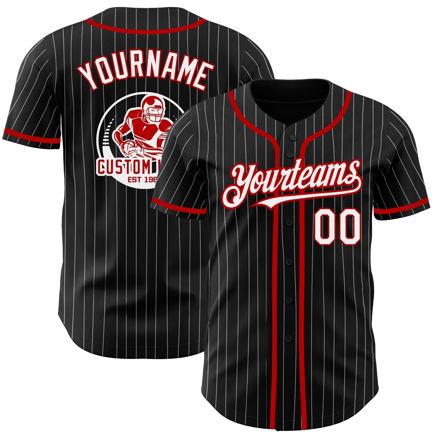 Custom Black White Pinstripe Red Authentic Baseball Jersey baseball jersey product view 1