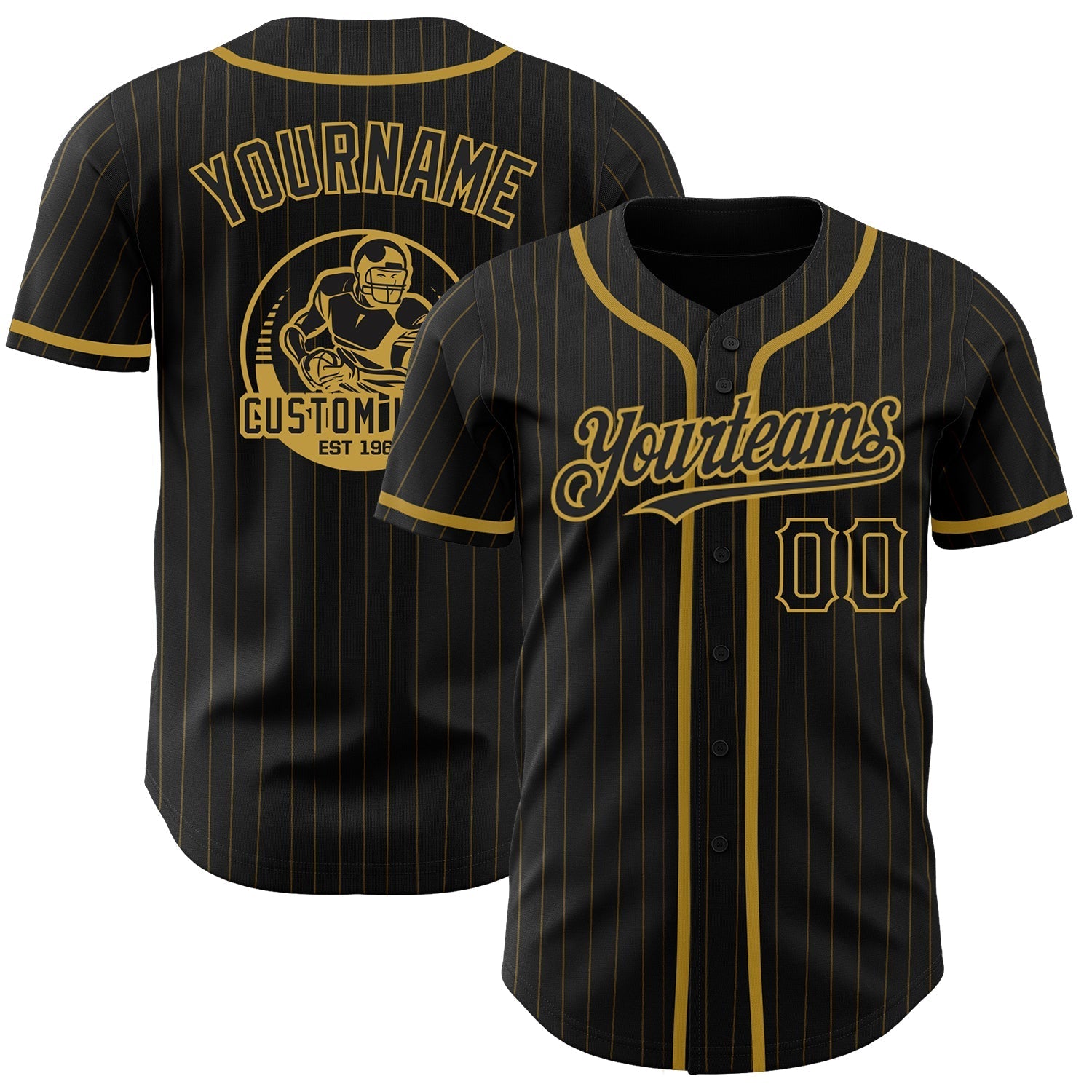 Custom Black Old Gold Pinstripe Old Gold Authentic Baseball Jersey baseball jersey product view 1