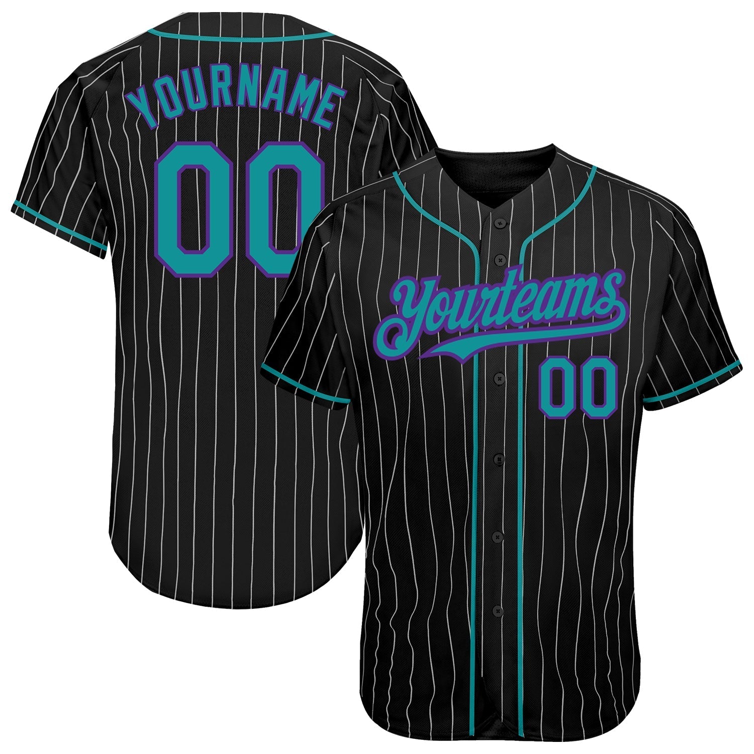 Custom Black White Pinstripe Teal-Purple Authentic Baseball Jersey baseball jersey product view 1
